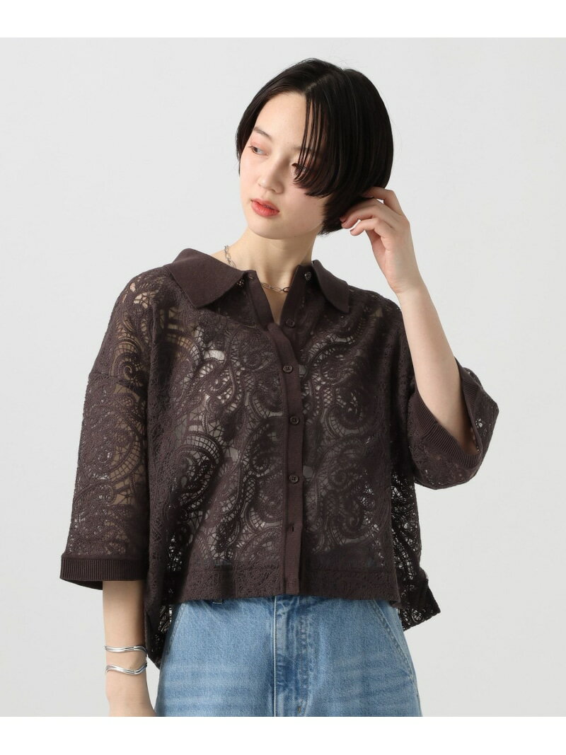 Rakuten - ニットコンビ刺繍半袖シャツ BAYFLOW ベイフロー トップス シャツ・ブラウス ブラウン ホワイト【送料無料】[Rakuten Fashion]
