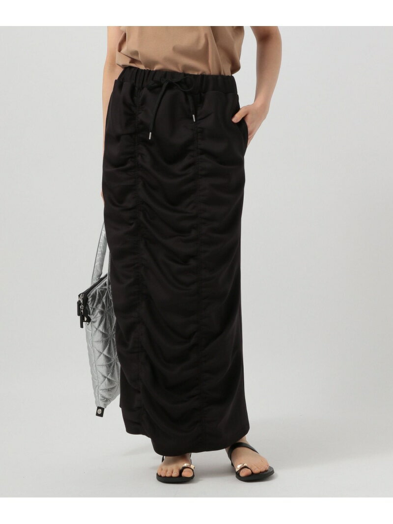 【SALE／50%OFF】[ストレッチ入りで動きやすい]シャーリングジャージスカート BAYFLOW ベイフロー スカート ロング・マキシスカート ブラック カーキグリーン【RBA_E】[Rakuten Fashion]