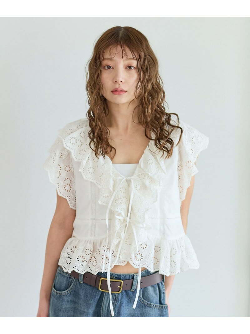 乐天商城 - スカラップレースフリルブラウス BAYFLOW ベイフロー トップス シャツ・ブラウス イエロー ホワイト ネイビー【送料無料】[Rakuten Fashion]