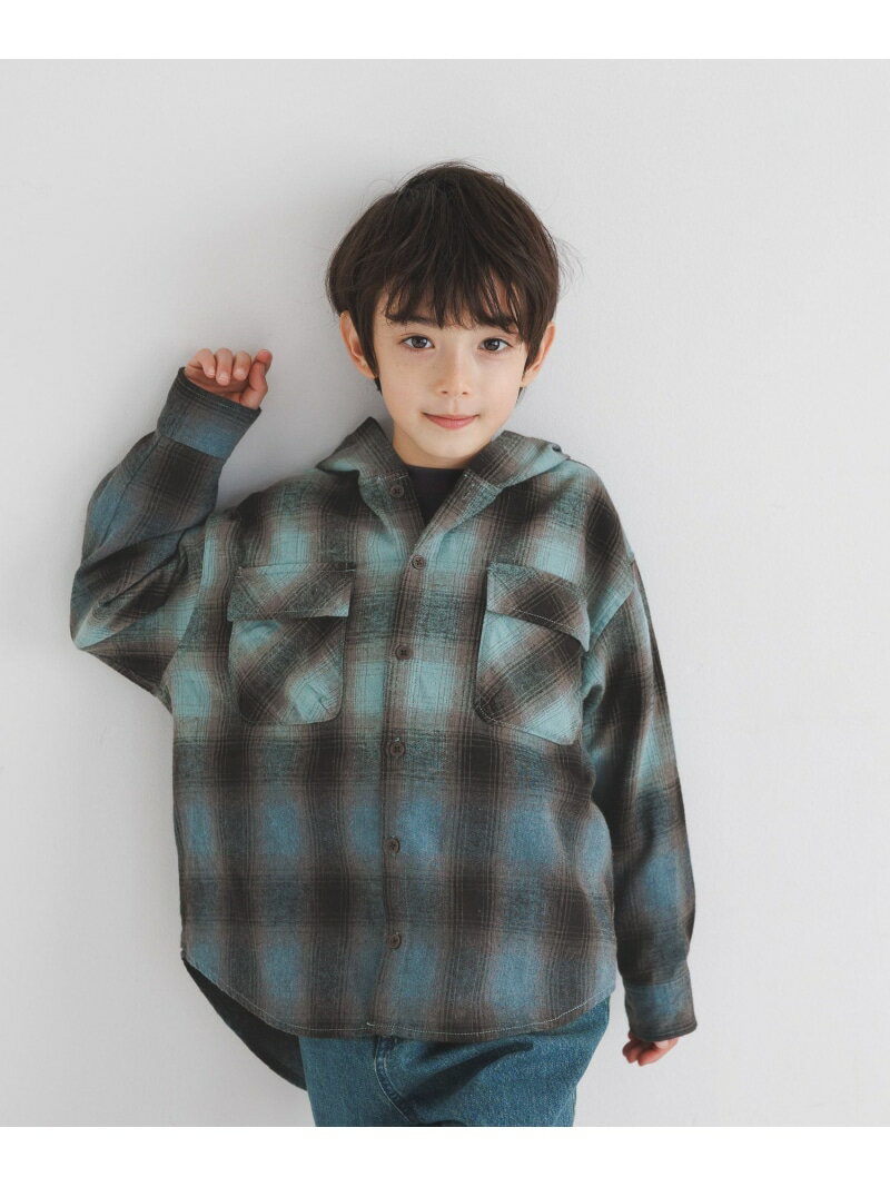 Rakuten - [大人顔負け♪フェードカラー]オンブレチェックシャツパーカー(KIDS) BAYFLOW ベイフロー トップス シャツ・ブラウス ブルー ブラック【送料無料】[Rakuten Fashion]
