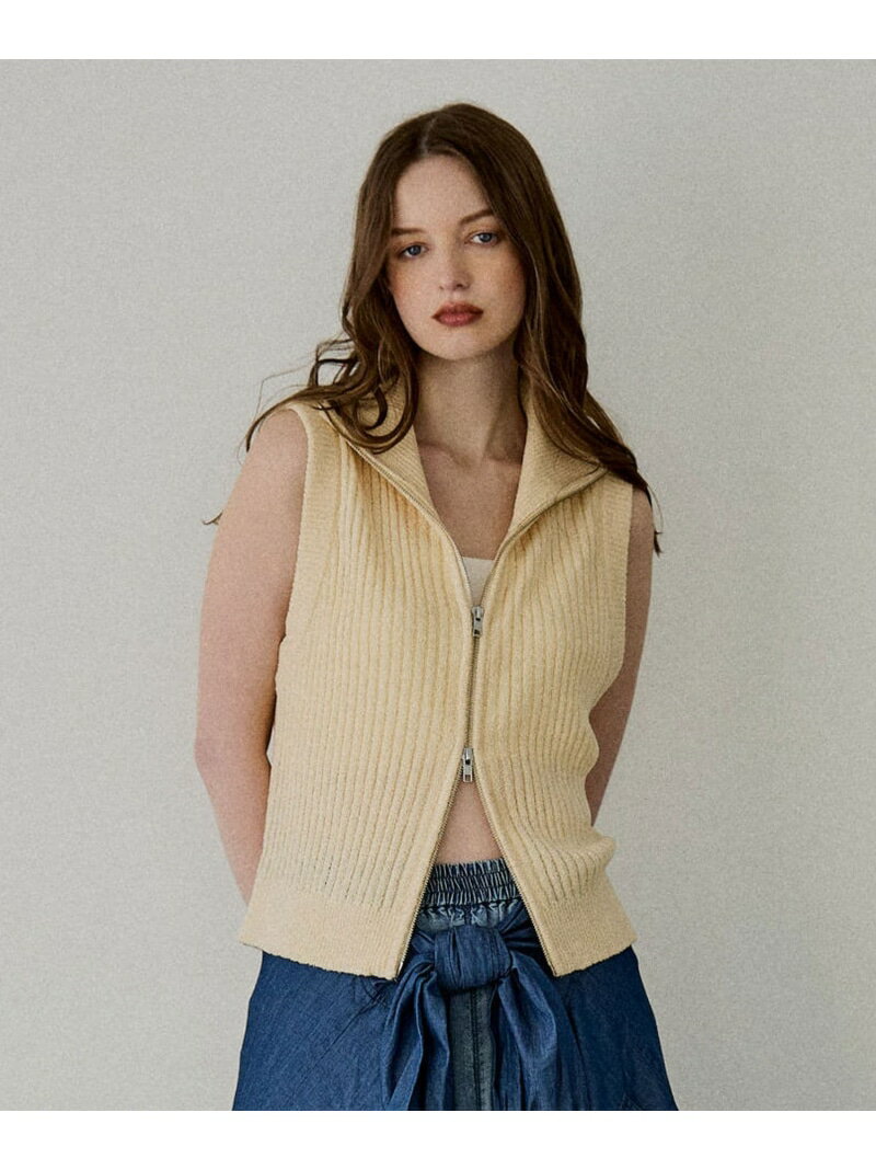 Rakuten - 襟付きジップニットベスト BAYFLOW ベイフロー トップス ニット カーキグリーン ホワイト【送料無料】[Rakuten Fashion]
