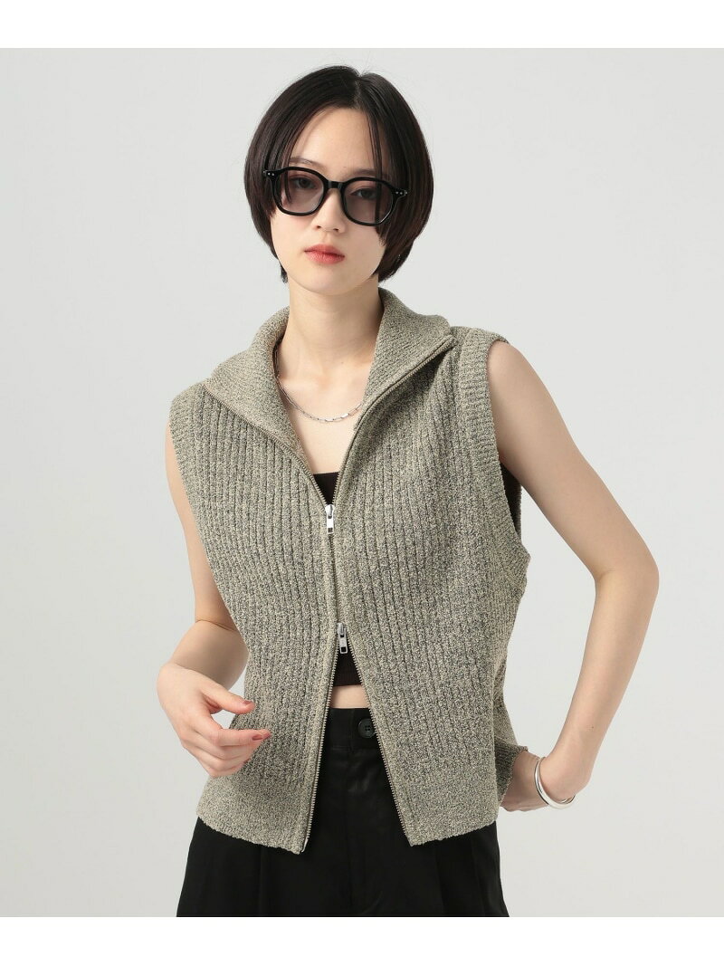 【SALE／50%OFF】襟付きジップニットベスト BAYFLOW ベイフロー トップス ニット カーキグリーン ホワイト【RBA_E】[Rakuten Fashion] bayflow-10015005 BAYFLOW サンプル画像3
