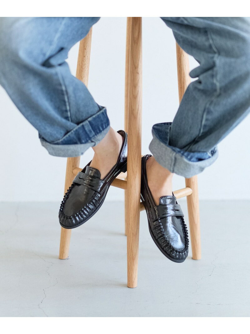 ギャザーローファー BAYFLOW ベイフロー シューズ・靴 ローファー ブラック ベージュ【送料無料】[Rakuten Fashion]