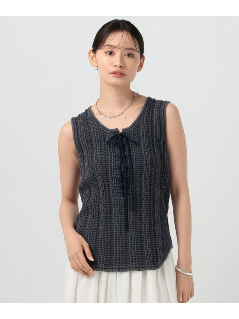 乐天商城 - レースアップニットタンク BAYFLOW ベイフロー トップス カットソー・Tシャツ ネイビー ホワイト【送料無料】[Rakuten Fashion]