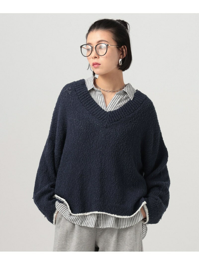 乐天商城 - 【SALE／35%OFF】[春まで着られる]カラーヘムVネックニットプルオーバー BAYFLOW ベイフロー トップス ニット ネイビー ホワイト グレー【RBA_E】[Rakuten Fashion]