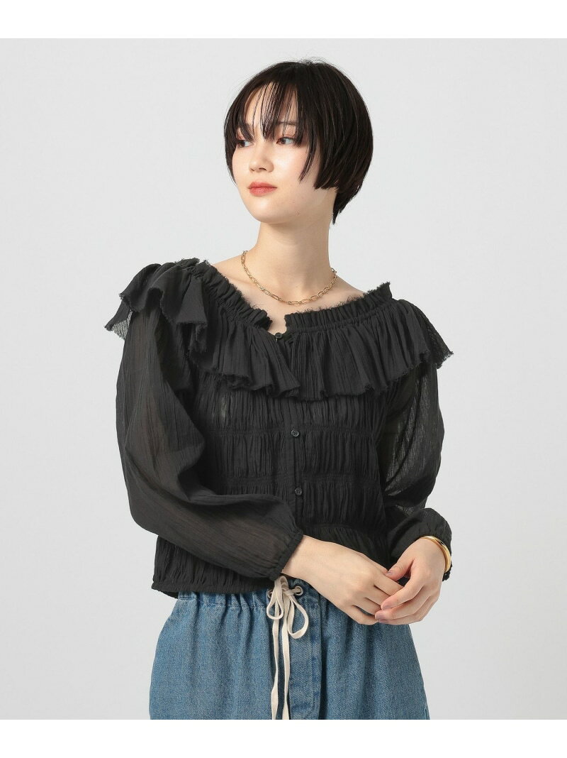 乐天商城 - [オフショルにもできる]2WAYラッフルブラウス BAYFLOW ベイフロー トップス シャツ・ブラウス ホワイト ブラック【送料無料】[Rakuten Fashion]