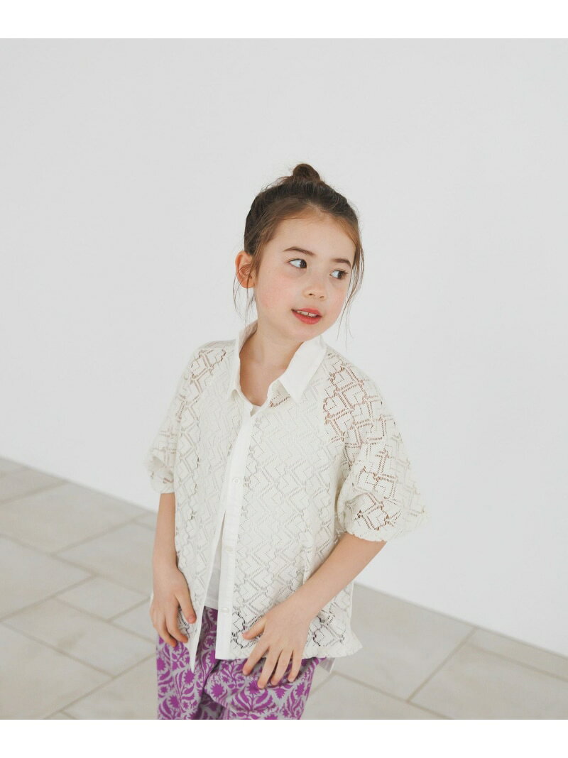 Rakuten - [着回し力抜群!UNISEX]レース切替シャツ(KIDS) BAYFLOW ベイフロー トップス シャツ・ブラウス ホワイト ネイビー【送料無料】[Rakuten Fashion]