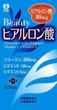 ビューティヒアルロン酸 30g 商品説明 『ビューティヒアルロン酸 30g 』 保湿・保水力に優れたヒアルロン酸に、コラーゲン、ビタミンE、ビタミンCをプラス。お肌を内側からケアする栄養素が、たっぷりふくまれています。いつまでも若々しくありたい方の、美容と健康維持にオススメです。 【ブルーベリールテインプラス 60球 詳細】 4粒(1g)あたり エネルギー 4kcal たんぱく質 0.34g 脂質 0.02g 炭水化物 0.58g ナトリウム 2.57mg ビタミンC 100mg(125) ビタミンE 6mg(75) (括弧)内は栄養素等表示基準値に占める割合(%) 原材料など 商品名 ビューティヒアルロン酸 30g 原材料名 乳糖、コラーゲンペプチド(ゼラチン由来)、ビタミンE含有植物油、V.C、微結晶セルロース、ヒアルロン酸、糊料(CMC-Ca)、ショ糖脂肪酸エステル、微粒二酸化ケイ素 内容量 120粒 保存方法 品質保持のため、高温・多湿・直射日光をを避けください。 販売者 井藤漢方製薬 お召し上がり方 本品は食品ですので、お召し上がりの量などに特別な定めはありませんが、1日あたり8粒程度を目安に、そのまま水またはお湯にて噛まずにお飲み下さい。 広告文責 株式会社プログレシブクルー072-265-0007 区分 日本製・健康食品ビューティヒアルロン酸 30g 美容と健康維持にオススメです！！