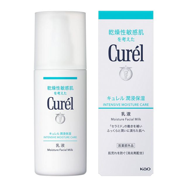 キュレル 乳液 商品説明 『キュレル 乳液』 ◆すうっとなじんで潤いに満ちた肌に。 ◆潤い保持力を助ける潤い成分(潤浸保湿セラミド機能成分、ユーカリエキス)が角層の深部までじっくり浸透。外部刺激を受けにくい、ふっくらと潤いに満ちた肌を保ちます。 ◆消炎剤配合。肌荒れを防ぎます。 ◆しっとりとして肌になじみやすい使い心地。 ◆乾燥性敏感肌を考えた低刺激性の乳液 ◆弱酸性・無香料・無着色・アルコールフリー・(エチルアルコール無添加) ◆アレルギーテスト済み＊ ◆乾燥性敏感肌の方の協力によるパッチテスト済み＊(皮膚に対する刺激性を確認するテスト) ◆ノンコメドジェニックテスト済み＊(コメド(ニキビのもと)のできにくいことを確認するテスト) ＊すべての方にアレルギーや皮膚刺激がおこらない、コメドができないというわけではありません。 キュレル 乳液　詳細 原材料など 商品名 キュレル 乳液 原材料もしくは全成分 有効成分・・・アラントイン その他の成分・・・精製水、グリセリン、ヘキサデシロキシPGヒドロキシエチルヘキサデカナミド、ユーカリエキス、スクワラン、ジカプリン酸ネオペンチルグリコール、ジメチコン、ステアリン酸POEソルビタン、BG、長鎖二塩基酸ビス3-メトキシプロピルアミド、イソステアリン酸コレステリル、コレステロース、ステアリン酸ソルビタン、ステアロイルメチルタウリンNa、コハク酸、セタノール、ステアリルアルコール、パラベン 内容量 120mL 販売者 花王 使い方 ・化粧水の後にお使い下さい。手のひらに適量とり、顔全体、カサつき・潤い不足などが気になる部分にやさしくなじませます。 ご使用上の注意 ・湿疹、皮膚炎(かぶれ、ただれ)、にきび等の皮膚障害のある時は、悪化させる恐れがあるので使わないでください。 ・赤み、かゆみ、刺激などの異常が出たら使用を中止し、皮膚科医へ相談してください。使い続けると症状が悪化することがあります。 ・目に入らないよう注意し、入った時はすぐに十分洗い流してください。異常が残る場合は、眼科医に相談してください。 広告文責 株式会社プログレシブクルー072-265-0007 区分 日用品キュレル 乳液　120mL
