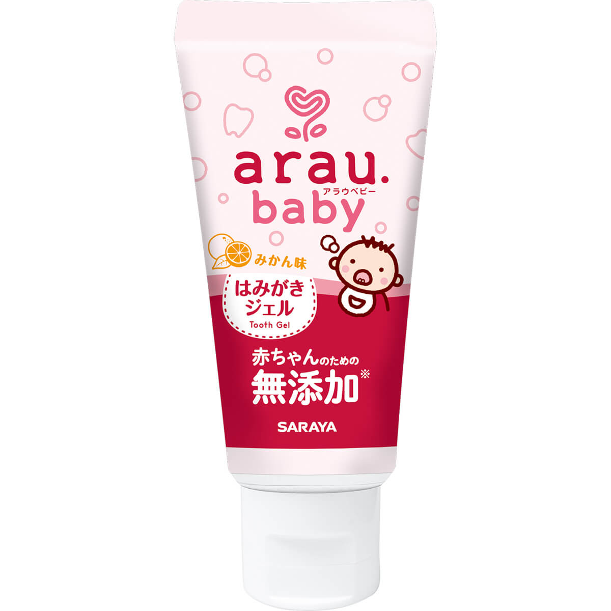 アラウ ベビー はみがきジェル みかん味 商品説明 『アラウ ベビー はみがきジェル みかん味』 ◆食品用原料から作られたやさしくみがける無添加はみがきジェルです。 ◆チャ葉エキス(矯味剤)・キシリトール(甘味剤)配合 ◆みかん風味の天然精油100％配合で楽しくはみがきができます。 ◆6ヶ月頃〜(乳歯が生え始めたら) ◆石油系合成界面活性剤、合成香料、着色料、防腐剤、保存料、研磨剤、発泡剤 無添加 ※防腐剤無添加のため、開封後はチューブの口を清潔に保ち、早めに使い切ってください。 アラウ ベビー はみがきジェル みかん味　詳細 原材料など 商品名 アラウ ベビー はみがきジェル みかん味 原材料もしくは全成分 溶剤・・・水 湿潤剤・・・ソルビトール、グリセリン、PG 甘味剤・・・キシリトール pH調整剤・・・乳酸Na、クエン酸Na 増粘剤・・・カンテン、キサンタンガム 矯味剤・・・チャ葉エキス 可溶剤・・・ラウリン酸ポリグリセリル-2、ステアリン酸ポリグリセリル-10 pH調整剤・・・乳酸 着香剤・・・香料(みかん味) 内容量 35g 販売者 サラヤ ご使用方法 ・適量を歯ブラシまたはガーゼなどにとり、歯及び歯ぐきをやさしくみがいてください。 ・すすぎができない場合は、ブラッシング後にガーゼなどでふきとってください。 ご使用上の注意 ・食品ではないので食べないでください。 ・本品の成分にアレルギーのある場合は使用しない ・傷など口中や唇に異常がある時は使用しない ・赤み、かゆみ、刺激などの異常があらわれた時は、使用を中止して専門医に相談する ・目に入った時はすぐに流水でよく洗い流す ・子どもの手の届くところに置かない ・使用後はかならずキャップを閉める ・天然成分を使用しているので、経時的に色や香りが変化することがあります。 広告文責 株式会社プログレシブクルー072-265-0007 区分 日用品アラウ ベビー はみがきジェル みかん味