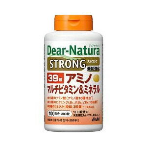 ディアナチュラ ストロング39 アミノ マルチビタミン＆ミネラル 100日分 300粒 商品説明 『ディアナチュラ ストロング39 アミノ マルチビタミン＆ミネラル 100日分 300粒 』 ◆1本で39種の成分が摂れる！ 18種のアミノ酸、12種のビタミン、9種のミネラルを配合 ◆偏りがちな食生活を送る多忙な現代人のためのストロング配合 ◆香料・着色料・保存料無添加 ◆タブレットタイプ ◆ビタミンB1は、炭水化物からのエネルギー産生と皮膚や粘膜の健康維持を助ける栄養素です。 ◆ビタミンEは、抗酸化作用により、体内の脂質を酸化から守り、細胞の健康維持を助ける栄養素です。 ◆亜鉛は、味覚を正常に保つのに必要な栄養素です。 ◆亜鉛は、皮膚や粘膜の健康維持を助ける栄養素です。 ◆亜鉛は、たんぱく質・核酸の代謝に関与して、健康の維持に役立つ栄養素です。 ディアナチュラ ストロング39 アミノ マルチビタミン＆ミネラル 100日分 300粒 　詳細 【栄養成分】 エネルギー・・・3.74KcaL たんぱく質 0.54g 脂質 0.024g 炭水化物 0.34g ナトリウム 4.16mg V.B1 10mg(1000％) 亜鉛 7mg(100％) V.E 8mg(100％) V.A 450μg V.B2 11mg V.B6 10mg V.B12 2μg ナイアシン 11mg パントテン酸 5.5mg 葉酸 200μg ビオチン 45μg V.C 80mg V.D 5μg カルシウム 100mg マグネシウム 50mg 鉄 2.5mg マンガン 1.17mg 銅 0.2mg セレン 7.7μg クロム 10μg モリブデン 5.67μg バリン 30mg ロイシン 42mg イソロイシン 30mg スレオニン 21mg メチオニン 39mg フェニルアラニン 42mg トリプトファン 10.5mg リジン 36mg ヒスチジン 24mg グリシン 47.6mg アルギニン 35.2mg グルタミン酸 28.9mg アラニン 27.6mg アスパラギン酸 16.9mg プロリン 14.7mg セリン 9.8mg シスチン 4.5mg チロシン 1.6mg 原材料など 商品名 ディアナチュラ ストロング39 アミノ マルチビタミン＆ミネラル 100日分 300粒 原材料もしくは全成分 デキストリン、マンガン含有酵母、還元パラチノース、クロム含有酵母、セレン含有酵母、モリブデン含有酵母、貝Ca、酸化Mg、V.C、アルギニングルタミン酸塩、グルコン酸亜鉛、アラニン、セルロース、グリシン、リジン塩酸塩、ロイシン、フェニルアラニン、メチオニン、バリン、イソロイシン、ケイ酸Ca、ヒスチジン、アスパラギン酸Na、スレオニン、プロリン、ステアリン酸Ca、V.B6、ピロリン酸鉄、トリプトファン、ナイアシン、V.B2、V.B1、糊料(プルラン)、セリン、酢酸V.E、パントテン酸Ca、セラック、シスチン、チロシン、グルコン酸銅、V.A、葉酸、ビオチン、V.D、V.B12、(原材料の一部に乳成分を含む) 内容量 300粒 販売者 アサヒフード＆ヘルスケア ご使用方法 ・1日3粒を目安に水またはお湯とともにお召し上がりください。 ご使用上の注意 ・本品は、多量摂取により疾病が治癒したり、より健康が増進するものではありません。 ・1日の摂取目安量を守ってください。 ・乳幼児・小児は本品の摂取をさけてください。 ・亜鉛の摂りすぎは、銅の吸収を阻害するおそれがありますので、過剰摂取にならないよう注意してください。 ・体調や体質によりまれに身体に合わない場合や、発疹などのアレルギー症状が出る場合があります。その場合は使用を中止してください。 ・小児の手の届かないところに置いてください。 ・ビタミンB2により尿が黄色くなることがあります。 ・表面にみられる斑点は原料由来のものです。 ・本品は、特定保健用食品と異なり、消費者庁長官による個別審査を受けたものではありません。 広告文責 株式会社プログレシブクルー072-265-0007 区分 健康食品ディアナチュラ ストロング39 アミノ マルチビタミン＆ミネラル 100日分 300粒×3個セット