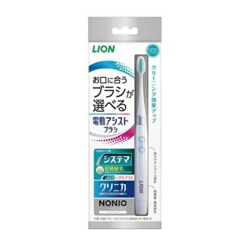 ライオン 電動アシストブラシ 本体 商品説明 『ライオン 電動アシストブラシ 本体』 ◆自分の口に合ったブラシを装着してブラッシングすることで、音波振動が手みがきをアシストしてクリーニング効果がUPする電動「アシスト」ブラシ。 ◆音波振動(約9000回／分)が汚れ除去をアシスト ◆薄型コンパクトヘッドでお口の中でも動かしやすい ◆ハンドル部分がスリムタイプで軽量なので磨きやすい ◆保証規定 取扱説明書に従った正常な使用状態で保証期間内に故障した場合には、ライオン株式会社お客様センターまでお問い合わせください。 ライオン 電動アシストブラシ 本体　詳細 原材料など 商品名 ライオン 電動アシストブラシ 本体 内容量 1セット 販売者 ライオン(株) ご使用方法 ★使い方 (1)ハブラシ部にハミガキ剤を適量付け、口の中に入れてからスイッチをONにします。 (2)普通のハブラシと同じように動かしながら、毛先の振動を感じる程度の軽い力で歯をみがきます。 (3)みがき終わったら、口の中にハブラシを入れたままスイッチをOFFにします。 (4)ハブラシ部を水洗いし、水気を切った後、風通しの良い所に保管してください。 ★使用回数の目安 ・単4アルカリ乾電池1本で約120回ご使用になれます。 (1回2分、室温{約20度}にて使用した場合) ★お手入れのしかた ・付替ブラシを外して洗浄してください。 ・いつも清潔にしてお使いください。 ・本体が汚れたら、水をしみこませた布を、かたくしぼって拭き取ってください。 ・ハミガキ剤が固まったりして、付替ブラシが外しにくくなった場合、スイッチが浸からない程度に、水またはぬるま湯にしばらく浸けてから外します。 ※本体のスイッチ部及びボトムキャップ部を水に浸けないでください。 ★付替ブラシの交換について ・付替ブラシは消耗品です。毛先が広がったり、本体との取付部分が磨耗して、グラつきが出てきたら、早めに交換してください。 ・付替ブラシは別売の「LION電動アシストブラシ付替ブラシ」をご使用ください。 システマ／クリニカ／NONIOからお選びください。 ※「システマ／システマハグキプラス音波アシストブラシ付替ブラシ」もご使用いただけます。 セット詳細 電動アシストブラシ本体：1本 付替ブラシシステマふつう(試供品)：1本 単4アルカリ乾電池(試供品)：1本 ※付属の電池はお試し用です。製造出荷時に入れてありますので、寿命が短くなることがあります。 規格概要 ・柄の材質：ポリアセタール ・毛の材質：飽和ポリエステル樹脂 ・毛の硬さ：ふつう ・耐熱温度：80度 原産国 日本 広告文責 株式会社プログレシブクルー072-265-0007 区分 日用品ライオン 電動アシストブラシ 本体　1セット×21個セット　1ケース分