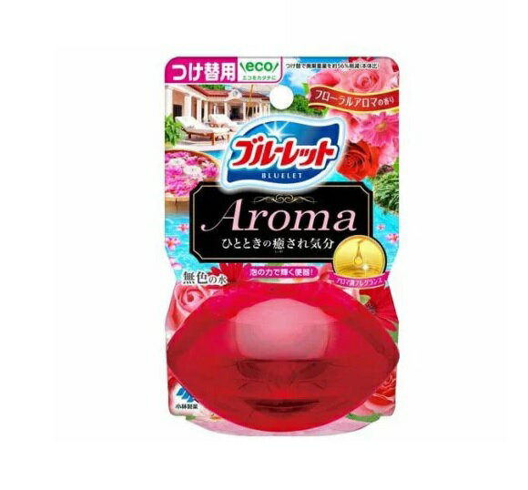 小林製薬 液体ブルーレットおくだけ アロマ つけ替用 フローラルアロマの香り 商品説明 『小林製薬 液体ブルーレットおくだけ アロマ つけ替用 フローラルアロマの香り』 ◆洗浄・防汚成分を配合。流すたびに便器表面をコートし、汚れの付着を抑える。 ◆泡立ちながら汚れを洗い流す。 ※使用環境、汚れの程度により効果が異なることがあります。 小林製薬 液体ブルーレットおくだけ アロマ つけ替用 フローラルアロマの香り　詳細 原材料など 商品名 小林製薬 液体ブルーレットおくだけ アロマ つけ替用 フローラルアロマの香り 原材料もしくは全成分 界面活性剤(40％ポリオキシアルキレンアルキルエーテル)、香料 内容量 70ml 販売者 小林製薬 ご使用方法 ★使用できないトイレ ・タンクに手洗いのないトイレ ・タンクの水をおしり洗浄に使うトイレ ・簡易水洗トイレ(くみ取り式) ★使用方法 ※注意：ボトルについている止栓キャップを絶対にはずさないでください。 (1)お願い：効果を発揮させるために、便器を掃除してからご使用ください。 使用済ボトルをタンクの上でひねりながらはずす (2)逆さまにもって突起部で止栓キャップを突き破ってセットする ※注意：脚部では、ささない (3)脚部を差し込む (4)液の通りをよくするためにボトルを2〜3回へこむ程度強く押す ・セットが不十分な場合は薬液がこぼれ、短期間でなくなる場合があります。 ・容器に直接水が当たらなくても使えます。 ・液が減りづらくなったら本体をお求めください。 ・他の「液体ブルーレットおくだけ」の下容器にも使えます。 ご使用上の注意 ★使用上の注意 ・用途外には使用しない。 ・小児、認知症の方などの誤飲に注意する。 ・小児、認知症の方などの手の届くところに置かない。 ・火気の近くや直射日光の当たる所、高温になる場所で保管・使用しない。 ・水の流れが強すぎたり水の量が多すぎると、水がはねたり、まれに容器が倒れ穴をふさぎ水があふれる場合がある。その場合はタンク横の止水栓で水流を弱めるなど調節をする。 ・使用中、本品を逆さま、横倒しにしない。万一そのような状態になった場合は、もとの位置に戻す。 ・タンクの手洗い部分の排水口に網がある場合、手洗い部の水の流れが悪い場合、下容器が汚れてきた場合などは、水があふれるのを防ぐためにときどき網・下容器を清掃する。 ★応急処置 ・目に入った場合は、こすらずすぐ流水で充分に洗い流す。 ・飲み込んだ場合、吐かせず水を飲ませる。 ・皮ふについた場合は、水で充分に洗い流す。 ・気分が悪くなったときは、使用を中止する。 ・異常のある場合はこの説明書きを持参し、医師に相談する。 原産国 日本 広告文責 株式会社プログレシブクルー072-265-0007 区分 日用品小林製薬 液体ブルーレットおくだけ アロマ つけ替用 フローラルアロマの香り　70ml×10個セット