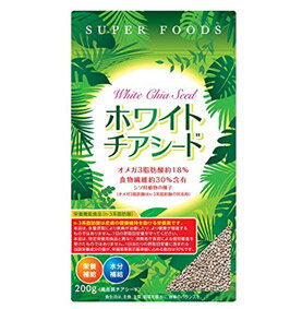 ホワイトチアシード 200g 商品説明 『ホワイトチアシード 200g 』 ●水に入れるとふくらむプチプチ食感 ●スーパーフードとは、一般の食品よりビタミン、ミネラル、アミノ酸といった必須栄養素や健康維持に役立つ成分を多く含む食品のことです。 本品はプライマリースーパーフード10品のなかで選ばれているチアシードをご提供いたします。 ●植物性タンパク質、豊富な食物繊維、ミネラルを含みます。 ●オメガ3脂肪酸を含みます。 ●水にいれると膨らむため腹持ちがよく、ダイエットに役立ちます。 【ホワイトチアシード 200g 　詳細】 原材料など 商品名 ホワイトチアシード 200g 内容量 200g 販売者 サンヘルス ご使用方法 ●1日10g（大さじ軽く1杯）を目安に、お好みの飲み物や料理に加えてお召し上がりください。 ●ジュースにまぜてカクテル風に、ヨーグルトにいれてフルーツを添えるなどのアレンジをお楽しみください。 広告文責 株式会社プログレシブクルー072-265-0007 区分 フードホワイトチアシード 200g