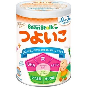 ビーンスタークつよいこ 大缶 商品説明 『ビーンスタークつよいこ 大缶』 ◆牛乳や離乳食で不足しがちな栄養素をおいしくプラス ◆満9か月〜3歳頃のお子様に大切な栄養素をバランスよく配合しています。 ◆牛乳では摂りにくい「DHA」「鉄」、離乳食で不足しがちな「カルシウム」を配合しています。 ◆母乳の守るチカラ「シアル酸」、「オリゴ糖(ガラクトシルラクトース)」を摂ることができます。 ビーンスタークつよいこ 大缶　詳細 原材料など 商品名 ビーンスタークつよいこ 大缶 原材料もしくは全成分 デキストリン(でん粉糖化物)、植物油(パーム核油、パーム油、カノーラ油、大豆油)、乳糖、ホエイパウダー、バターミルクパウダー、脱脂粉乳、たんぱく質濃縮ホエイパウダー、カゼイン、乳清たんぱく質濃縮物、精製魚油／炭酸Ca、リン酸K、硫酸Mg、塩化K、V.C、炭酸K、クエン酸K、ピロリン酸鉄、V.E、シチジル酸Na、パントテン酸Ca、ナイアシン、ウリジル酸Na、V.B1、V.B6、V.A、V.B2、5-AMP、グアニル酸Na、イノシン酸Na、葉酸、カロテン、ビオチン、V.K、V.D、V.B12、(一部に乳成分・大豆を含む) 保存方法 湿気を避け、乾燥した涼しい場所に保管してください。 内容量 800g 販売者 雪印ビーンスターク ご使用方法 ★ミルクの飲ませ方 ・標準的な使用量は商品本体の表をご覧ください。 ・1回分ずつ調乳し、作りおきや飲み残しは飲ませないでください。 ★ミルクの溶かし方 ・スリキリ1さじ(約5.6g)のできあがり量は40mLです。 ・ミルクを作る前には必ず手を洗いましょう。 (1)煮沸して50度くらいにさましたお湯をコップまたは哺乳瓶に約140mLいれます。 (2)専用スプーンで必要量のミルク(スリキリ5さじ)を入れ、よく溶かせます。 (3)できあがり量(200mL)までお湯を加え、軽くかきまぜてください。 ・体温くらいにさましてから飲ませてあげてください。 水でも溶けます。その際はよくかきまぜてください。 品名・名称 種類別：調整粉乳 アレルギー物質 乳・大豆 ご使用上の注意 開封後は1ヶ月以内に使い切るようにしてください。 広告文責 株式会社プログレシブクルー072-265-0007 区分 日用品ビーンスタークつよいこ 大缶 800g ×3個セット