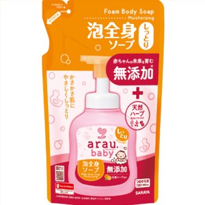 アラウベビー 泡全身ソープ しっとり 詰替 商品説明 『アラウベビー 泡全身ソープ しっとり 詰替』 ◆ピュアな無添加せっけんに肌すこやか成分※配合で、肌荒れの原因となる洗浄成分を残さず、お肌本来のうるおいは守る、サラヤ処方を実現！※加水分...