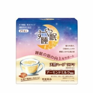 常盤薬品工業 すや睡眠 5gx21袋 商品説明 『常盤薬品工業 すや睡眠 5gx21袋』 現代社会においては、就寝前の電子機器の使用、ストレスや過度な緊張など、様々な外的要因が睡眠の質の低下に影響しています。就寝前に温かい飲み物を飲用される方に向けて、「すや睡眠」から粉末タイプのホットミルクを発売致します。 【常盤薬品工業 すや睡眠 5gx21袋　詳細】 1袋（5g）当たり エネルギー 21．6kcal たんぱく質 0．63g 脂質 0．50g 炭水化物 3．66g 食塩相当量 0．02〜0．07g ラフマ由来ヒペロシド 1mg ラフマ由来イソクエルシトリン 1mg 原材料など 商品名 常盤薬品工業 すや睡眠 5gx21袋 原材料もしくは全成分 砂糖（国内製造）、脱脂粉乳（乳成分を含む）、クリーミングパウダー（植物油脂、水あめ、乳清たん白、食塩）、粉末豆乳、ラフマエキス、食塩、GABA、ウコン末、ローヤルゼリー末、チャボトケイソウ乾燥エキス末、植物エキス末、イソフラボン含有大豆胚芽エキス、コエンザイムQ10末／香料、カラメル色素、甘味料（スクラロース）、L−トリプトファン、クチナシ色素 販売者 常盤薬品工業株式会社　お客様相談室 兵庫県神戸市中央区港島中町6−13−1 0120−875−710 ご使用方法 就寝前、1日当たり1袋を目安に100mL程度のお湯、または温かい牛乳や豆乳などを入れ、よくかき混ぜてお召し上がりください。 ご使用上の注意 ●開封後はなるべく早めにお召し上がりください。 ●温度、湿度等により固まりができたり、変色する場合がありますが、品質には問題ありません。 ●本品は天産物を使用しておりますので、収穫時期などにより色・風味のばらつきがございますが、品質に問題はありません。 ●原材料をご確認の上、食物アレルギーが心配な方は、お召し上がりにならないでください。 ●本品は多量摂取により疾病が治癒したり、より健康が増進するものではありません。 広告文責 株式会社プログレシブクルー072-265-0007 区分 機能性表示食品常盤薬品工業 すや睡眠 5gx21袋　×10個セット