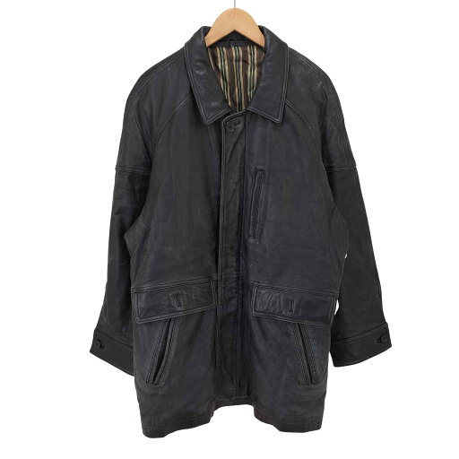 【中古】ユーズドフルギ USED古着 裏地ストライプ レザーカーコート メンズ 表記無 【中古】ユーズドフルギ USED古着 裏地ストライプ レザーカーコート メンズ 表記無