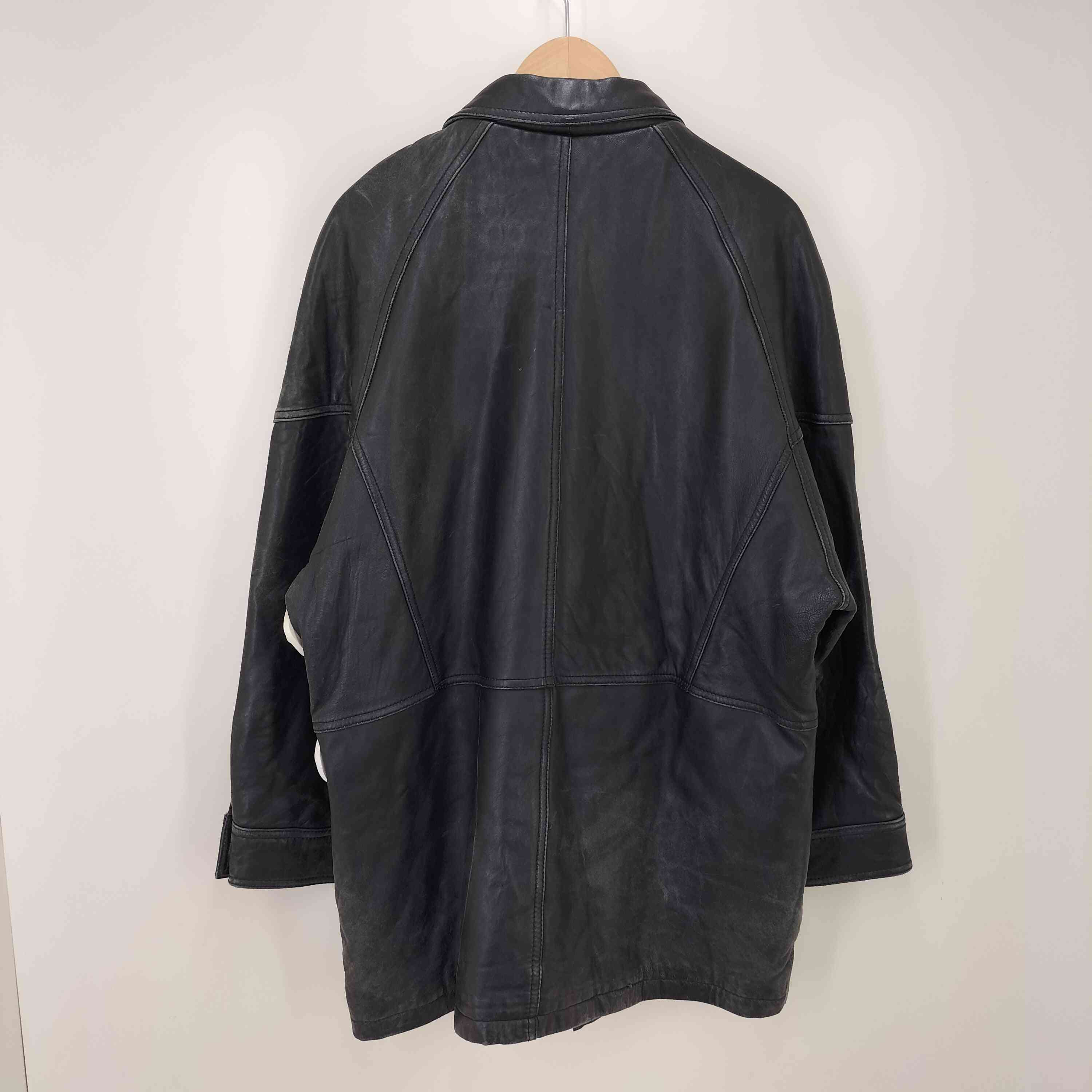 【中古】ユーズドフルギ USED古着 裏地ストライプ レザーカーコート メンズ 表記無