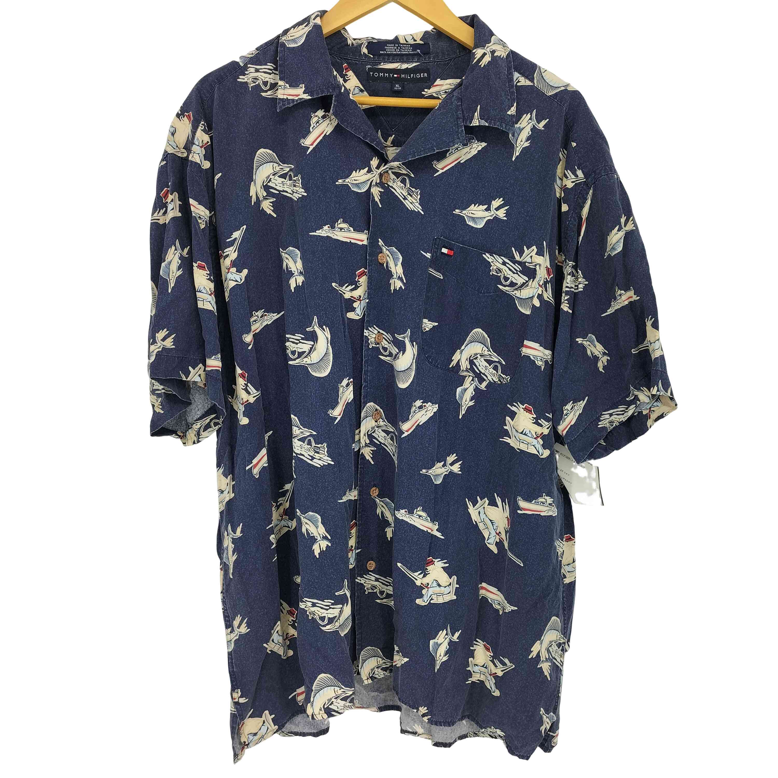 【中古】トミーヒルフィガー TOMMY HILFIGER カジキ レーヨン S/S シャツ メンズ import：XL