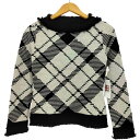 【中古】クレージュ courreges モヘヤナイロン アーガイル フリンジ ボートネックニット レディース 9R