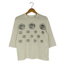 【中古】トリココムデギャルソン tricot COMME des GARCONS フラワープリント バックボタン 七分袖 クルーネックTシャツ レディース JP...