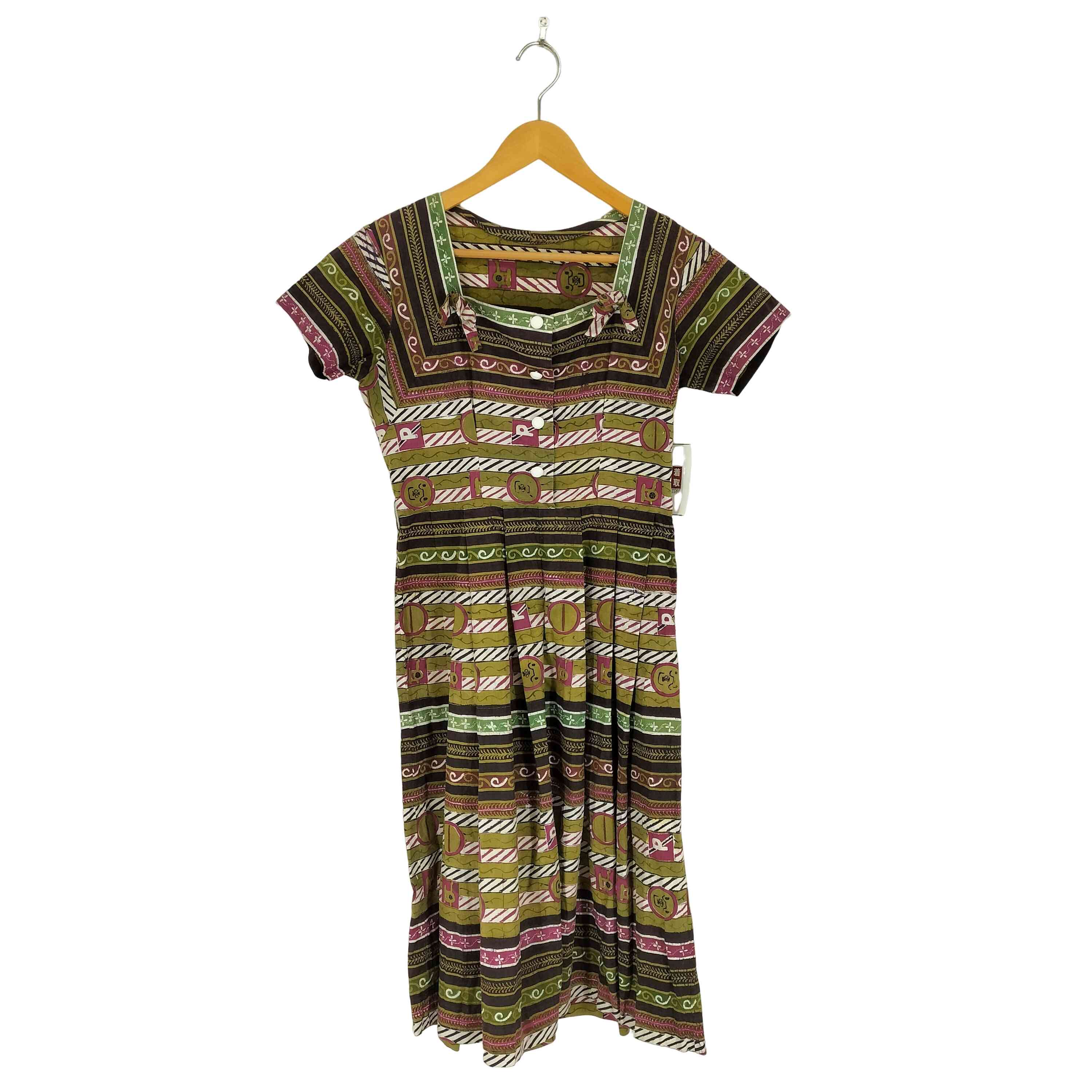 【中古】ユーズドフルギ USED古着 フロントリボン総柄ワンピース レディース 表記無