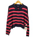 【中古】ギャップ Gap 24AW CASHSOFT POLO NAVY PINK STRI ボーダー クロップド ポロ ニット レディース import:XL