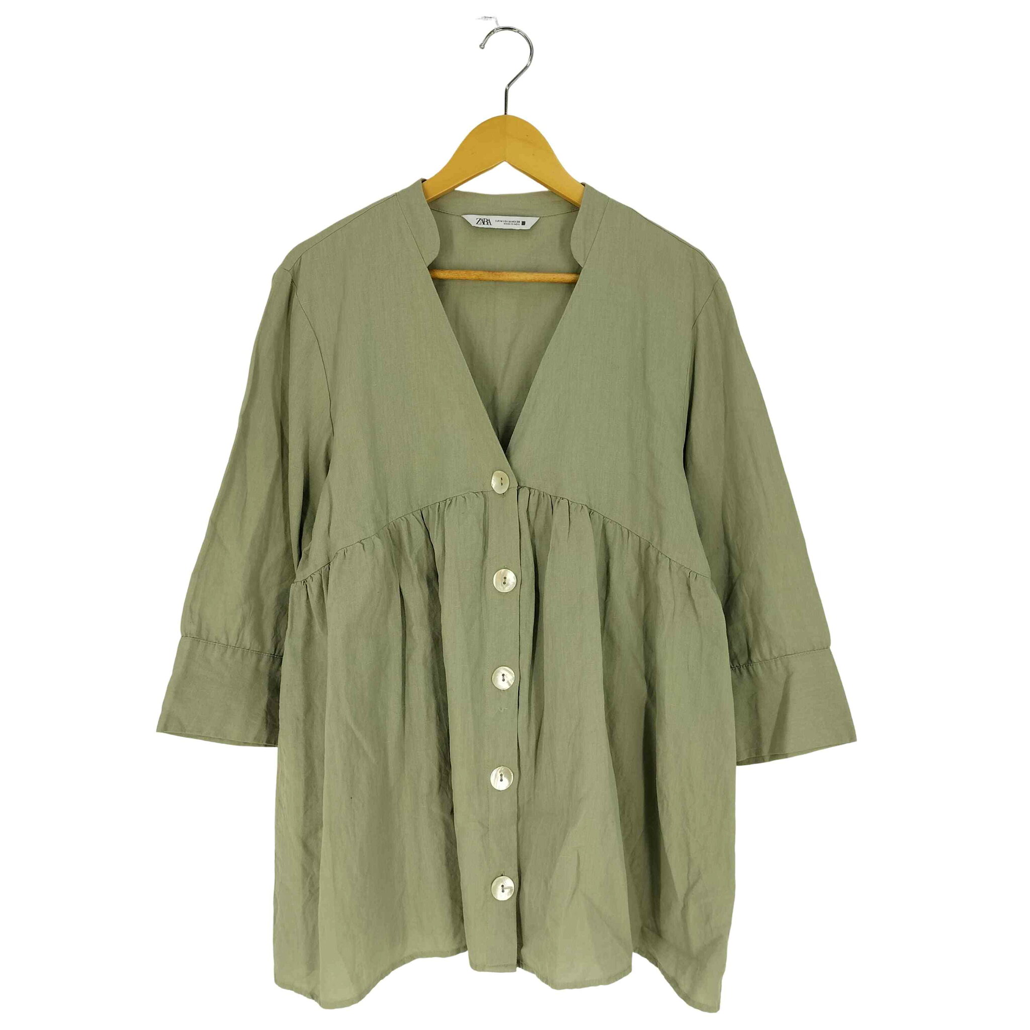 【中古】ザラ ZARA リネンコットン シャツチュニック レディース import:M