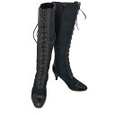 【中古】ブルックスブラザーズ BROOKS BROTHERS イタリア製 ブラックウォッチ サイドジップ レースアップロングブーツ レディース 表記無