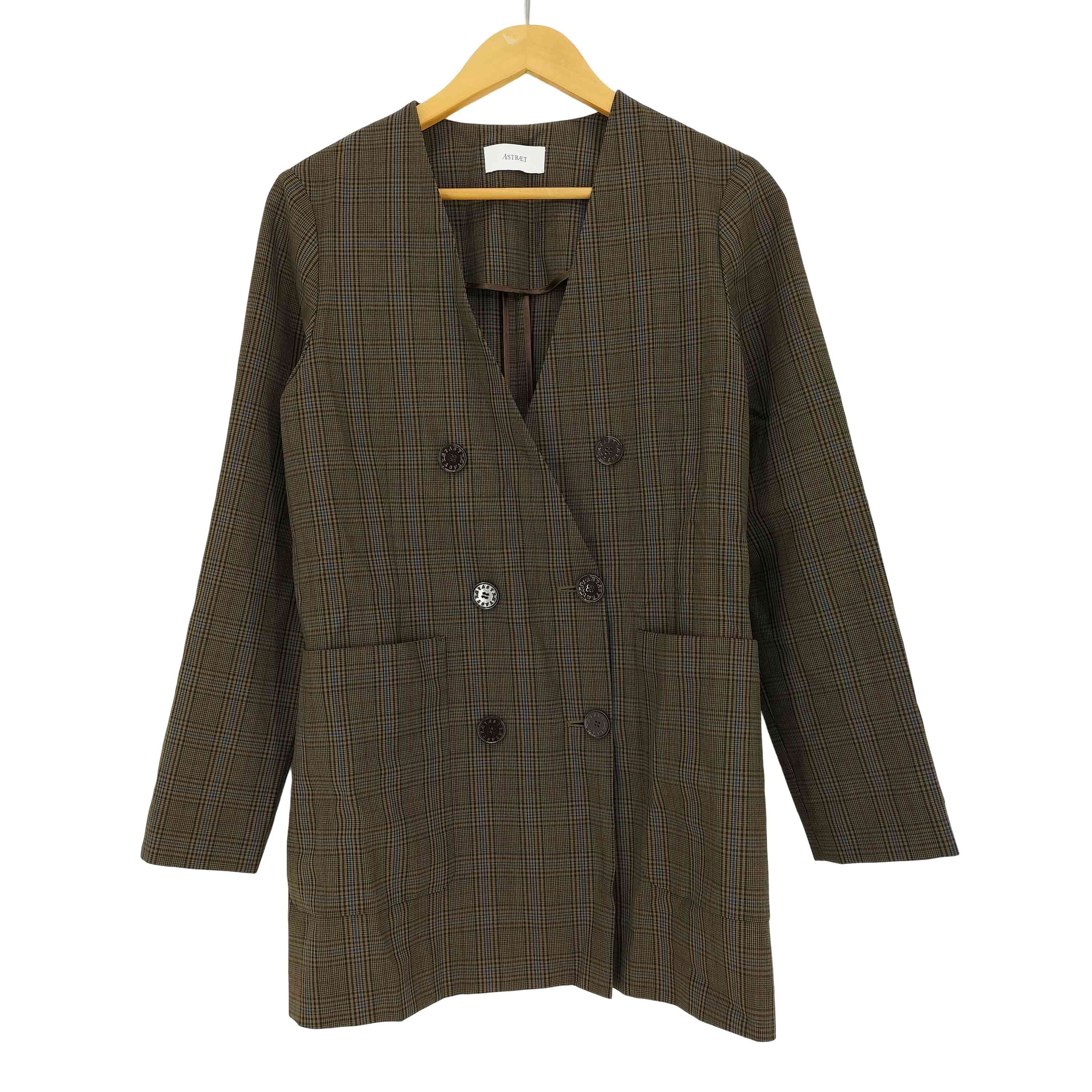 【中古】アストラット ASTRAET 6ボタン ノーカラー チェック ダブルブレストジャケット レディース JPN..