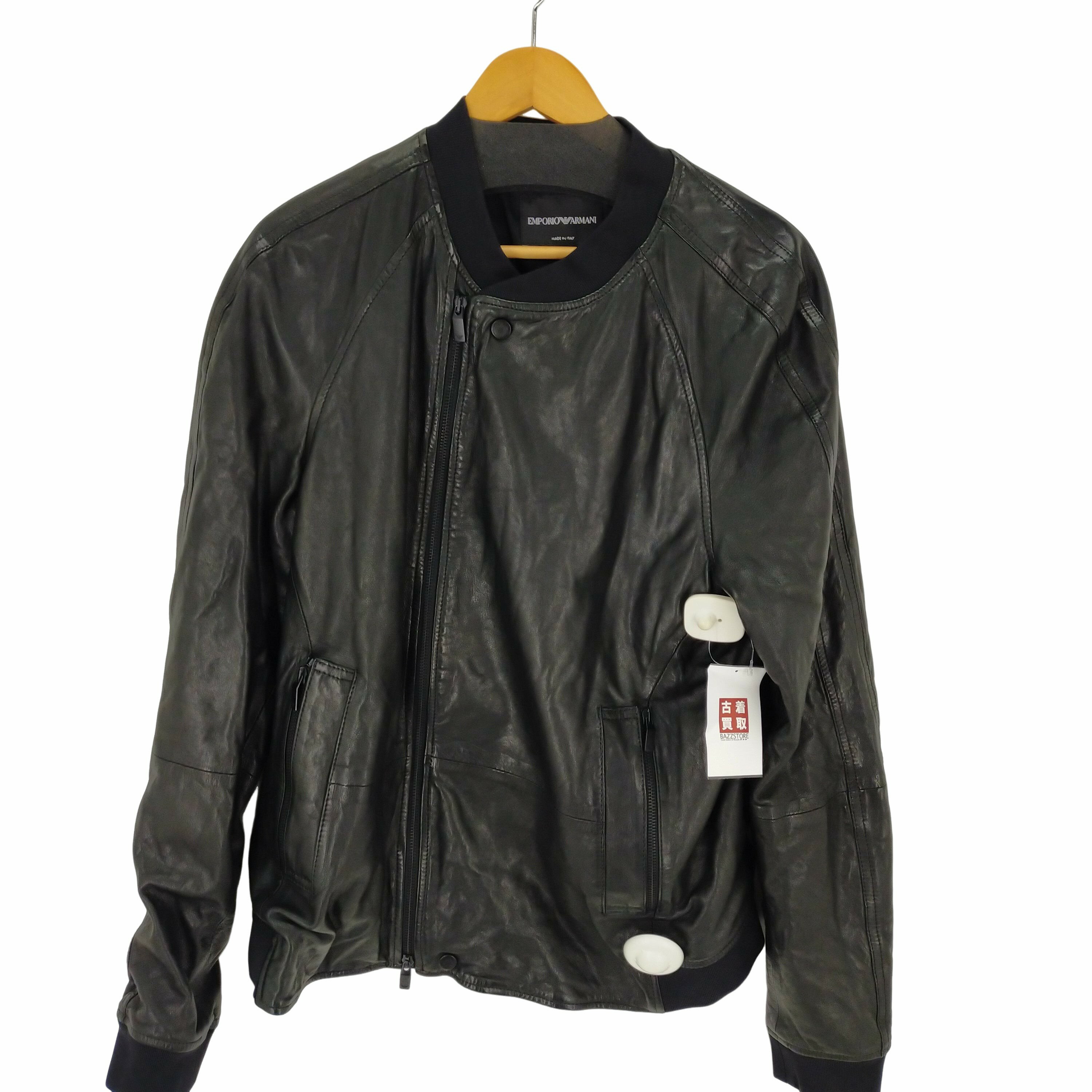 【中古】エンポリオアルマーニ EMPORIO ARMANI ラムレザージャケット ブルゾン ジップアップ メンズ EUR：52