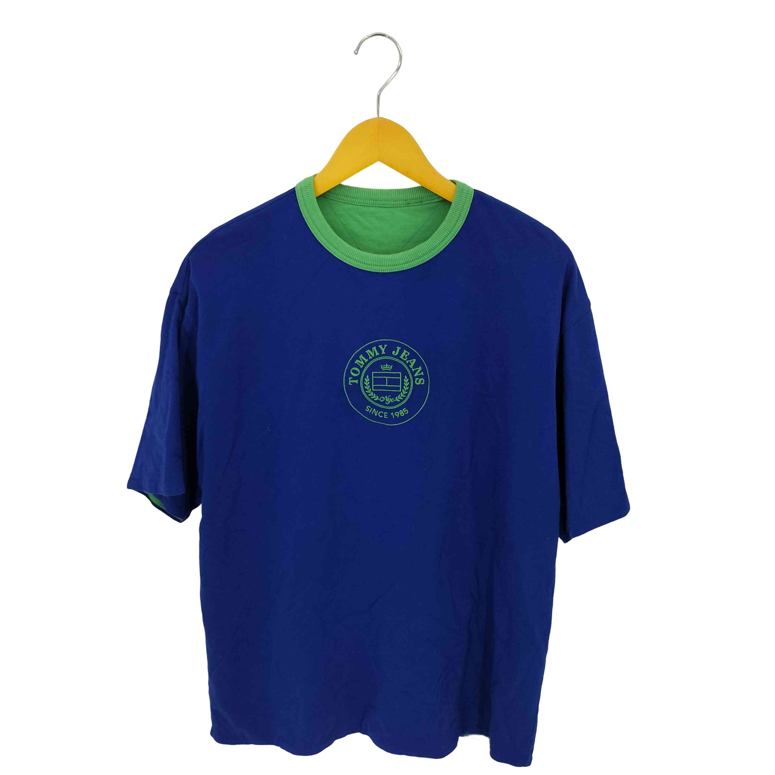 【中古】トミージーンズ tommy jeans フロントロゴ刺繍 リバーシブル半袖Tシャツ ハーフスウェットパン..