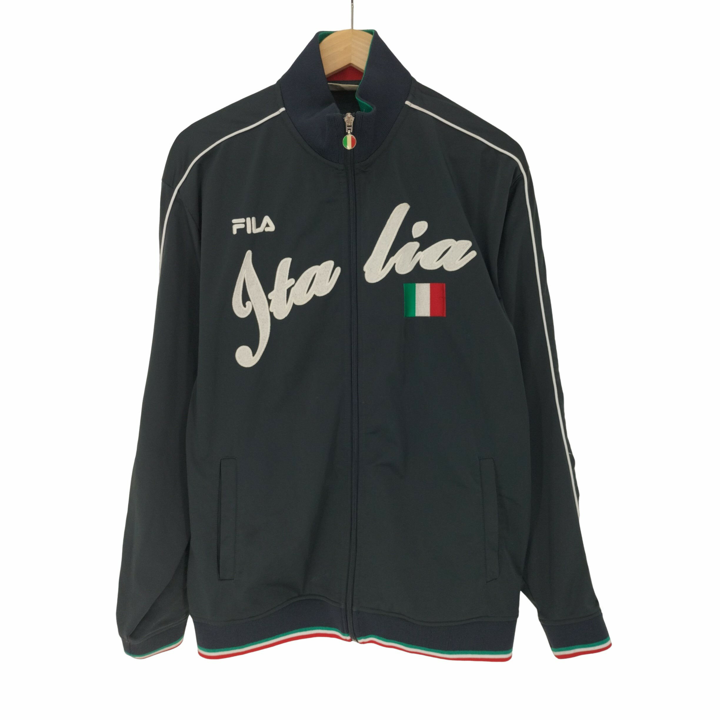 【中古】フィラ FILA ITALIA 国旗 フロント ワッペン 刺繍 サイドライン トラック ジャケット メンズ import：L