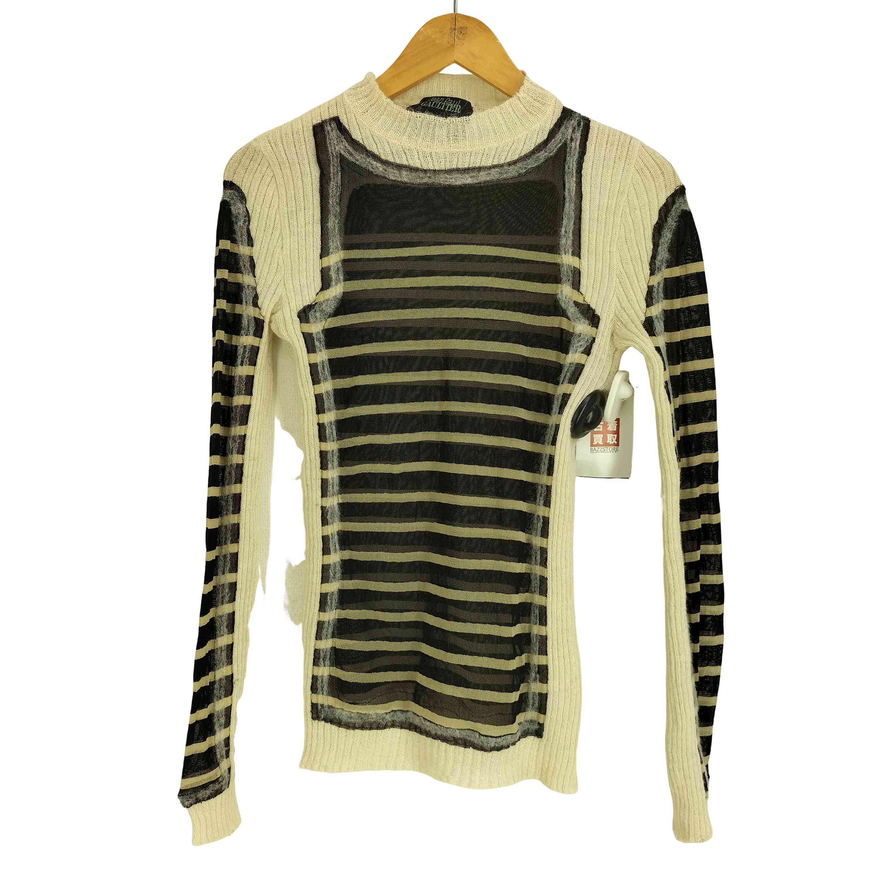 【中古】ジャンポールゴルチエ Jean Paul GAULTIER ニット切替 シアー ボーダー ハイネック カットソー レディース import：L(4)