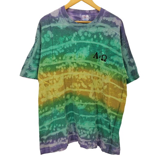 【中古】ユーズドフルギ USED古着 90S TSFボディ USA製 AΩ ロゴ プリント タイダイ染 クルーネック Tシャツ シングルステッチ メンズ import:XL 【中古】ユーズドフルギ USED古着 90S TSFボディ USA製 AΩ ロゴ プリント タイダイ染 クルーネック Tシャツ シングルステッチ メンズ import:XL