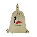 【中古】メゾンキツネ MAISON KITSUNE ロゴプリント 巾着 キャンバス バックパック トートバッグ メンズ 表記無