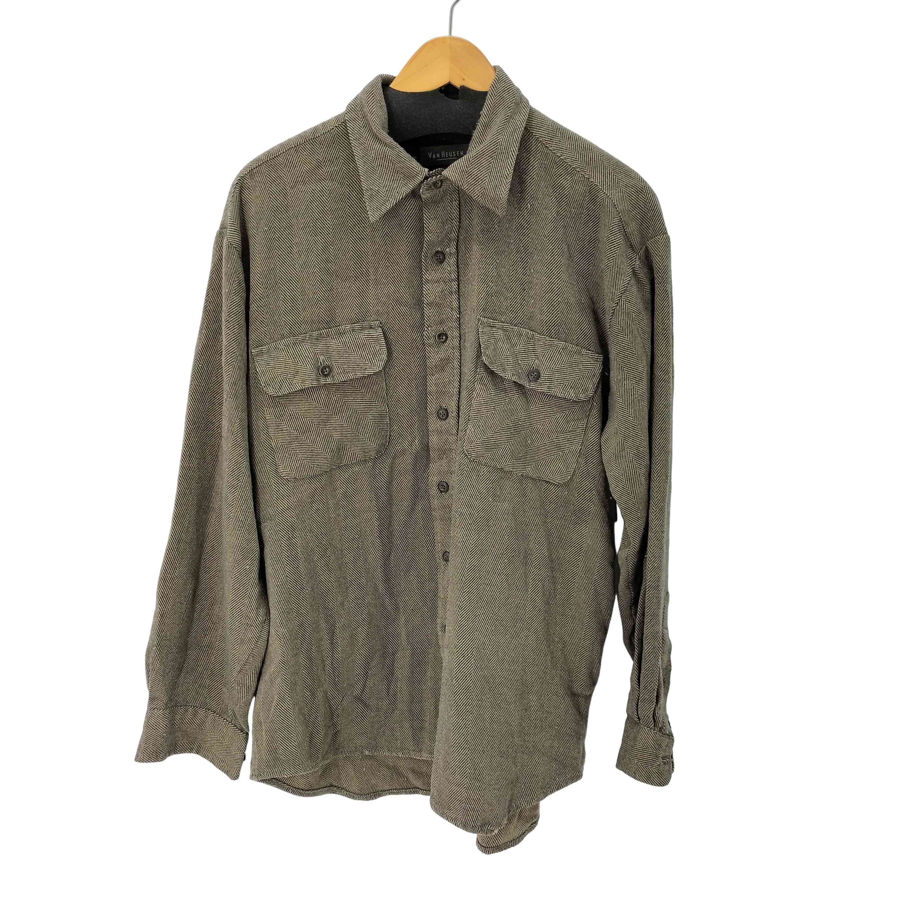 【中古】ヴァンヒューゼン VAN HEUSEN ヘリンボーン cpo シャツ メンズ import:M