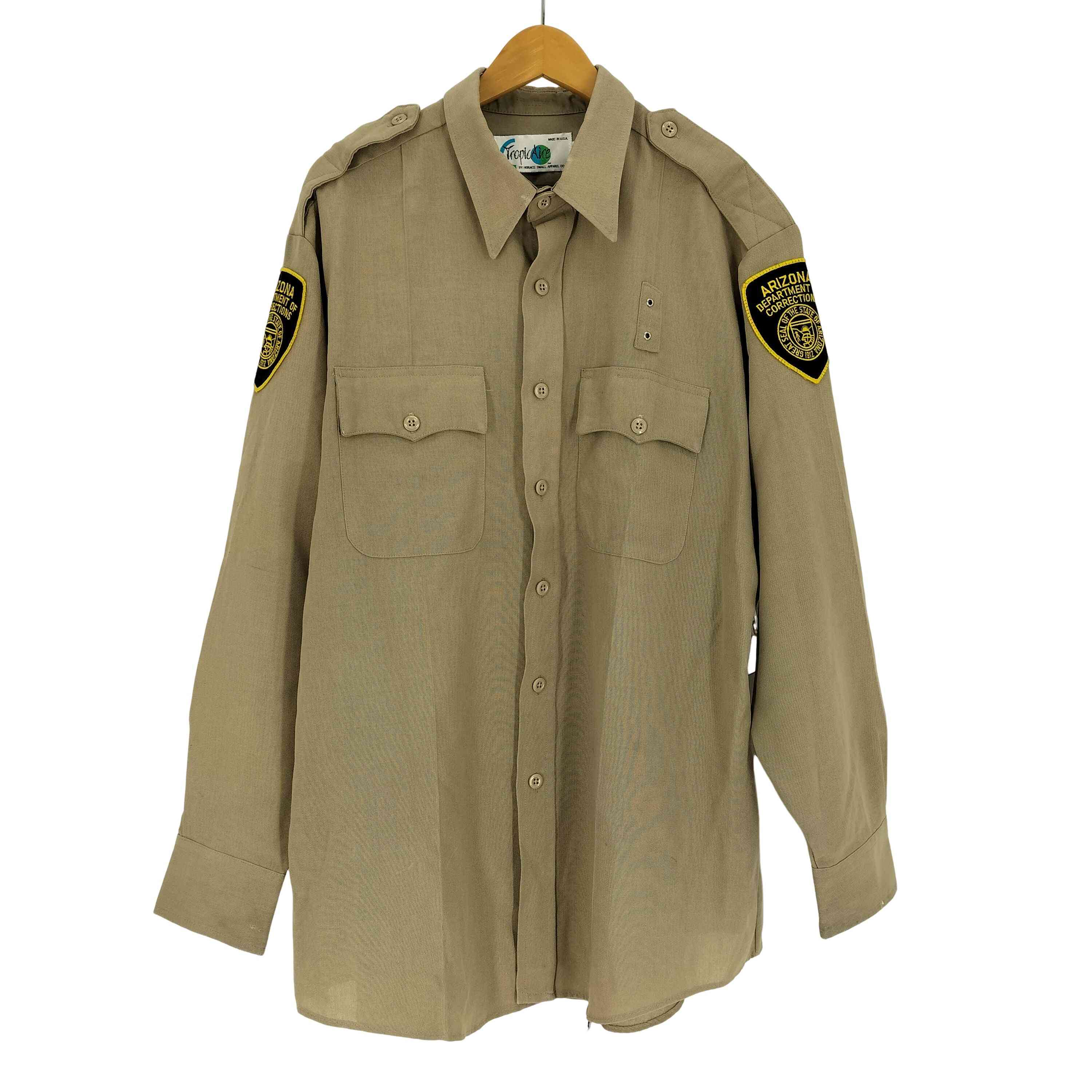 【中古】ユーズドフルギ USED古着 TropicAire USA製 ワッペン エポレット ポリ レーヨン ミリタリー シャツ メンズ 17 1/2-35