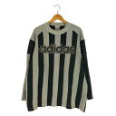 【中古】アディダス adidas 80s デサント製 ストライプ ロゴワッペン クルーネックスウェット メンズ M-L