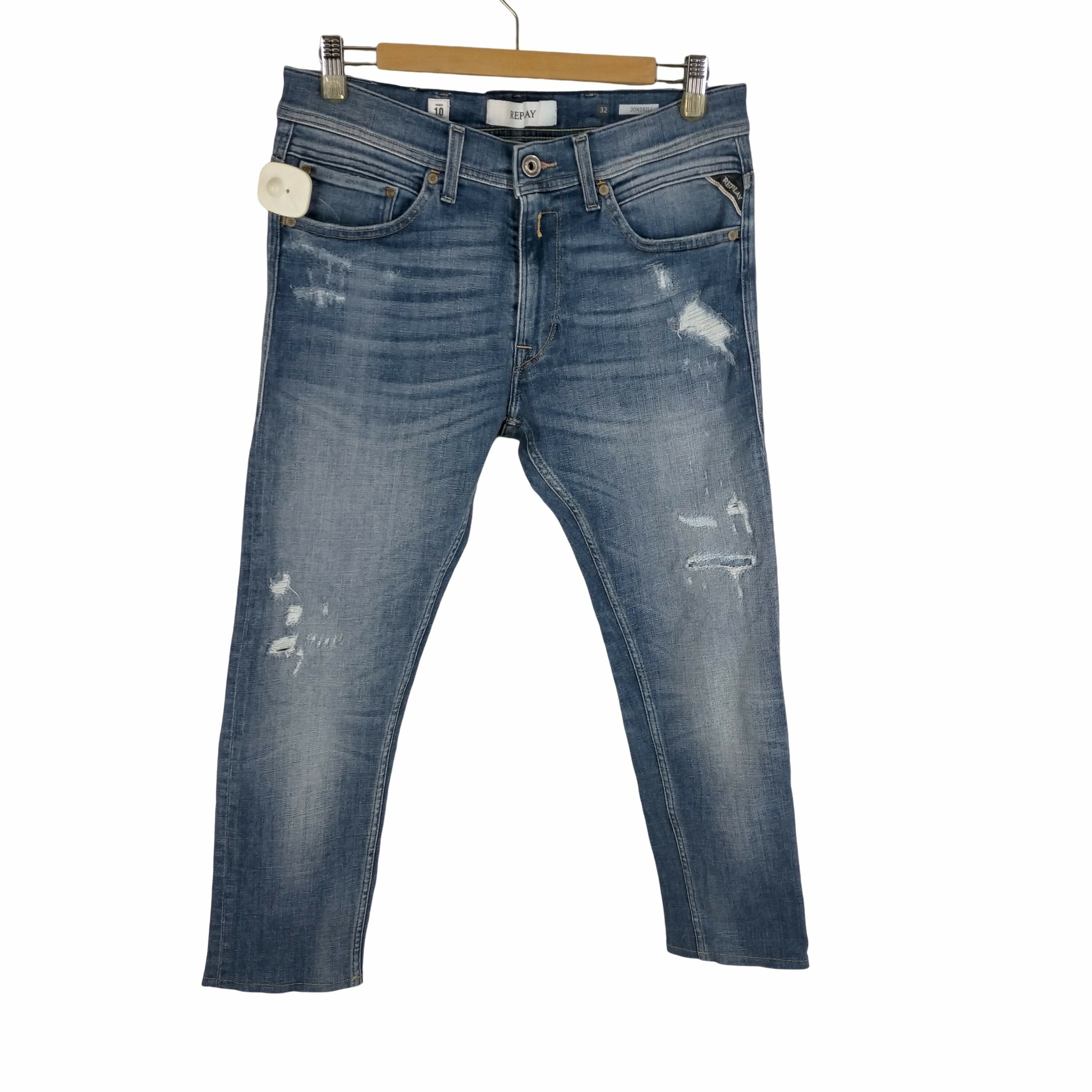 【中古】リプレイ REPLAY AGED ECO 10YEARS JONDRILL 12oz ダメージ加工デニムパンツ メンズ 32