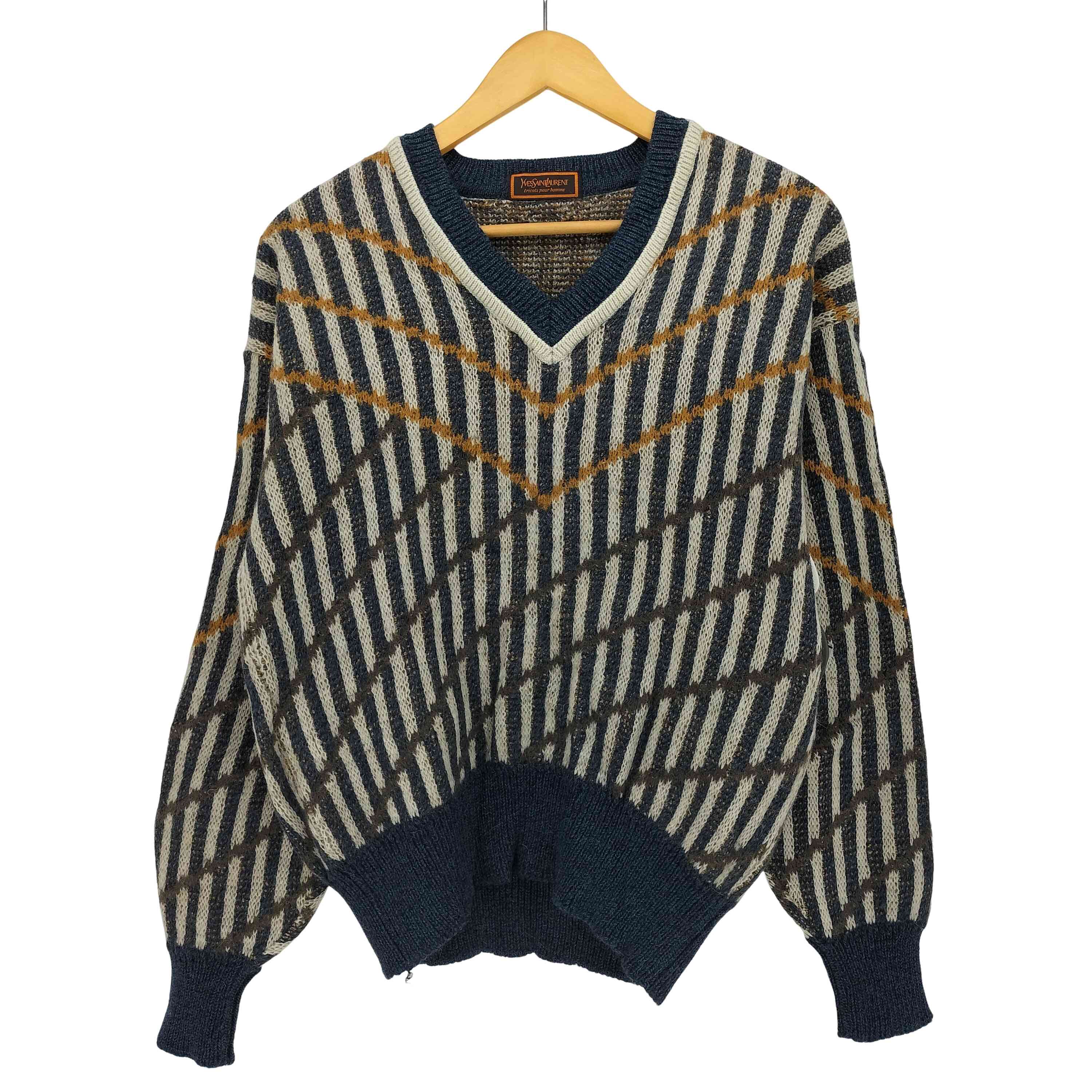 【中古】イヴサンローラン Yves Saint Laurent 70s tricots pour homme アルパカ モヘヤ混 Vネック ニット メンズ im...