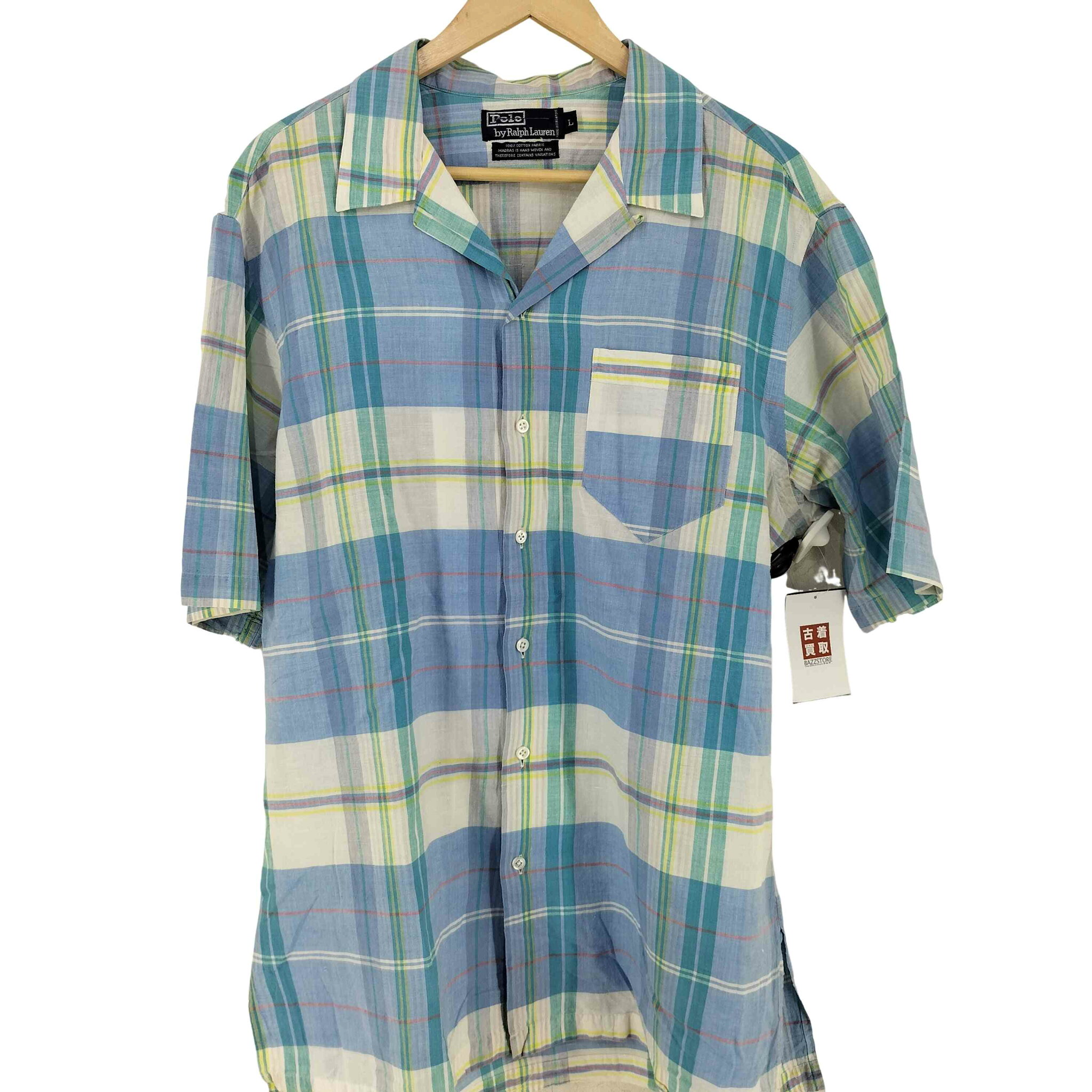 【中古】ポロバイラルフローレン Polo by RALPH LAUREN 90S マドラス開襟シャツ ポニー無し メンズ import:L