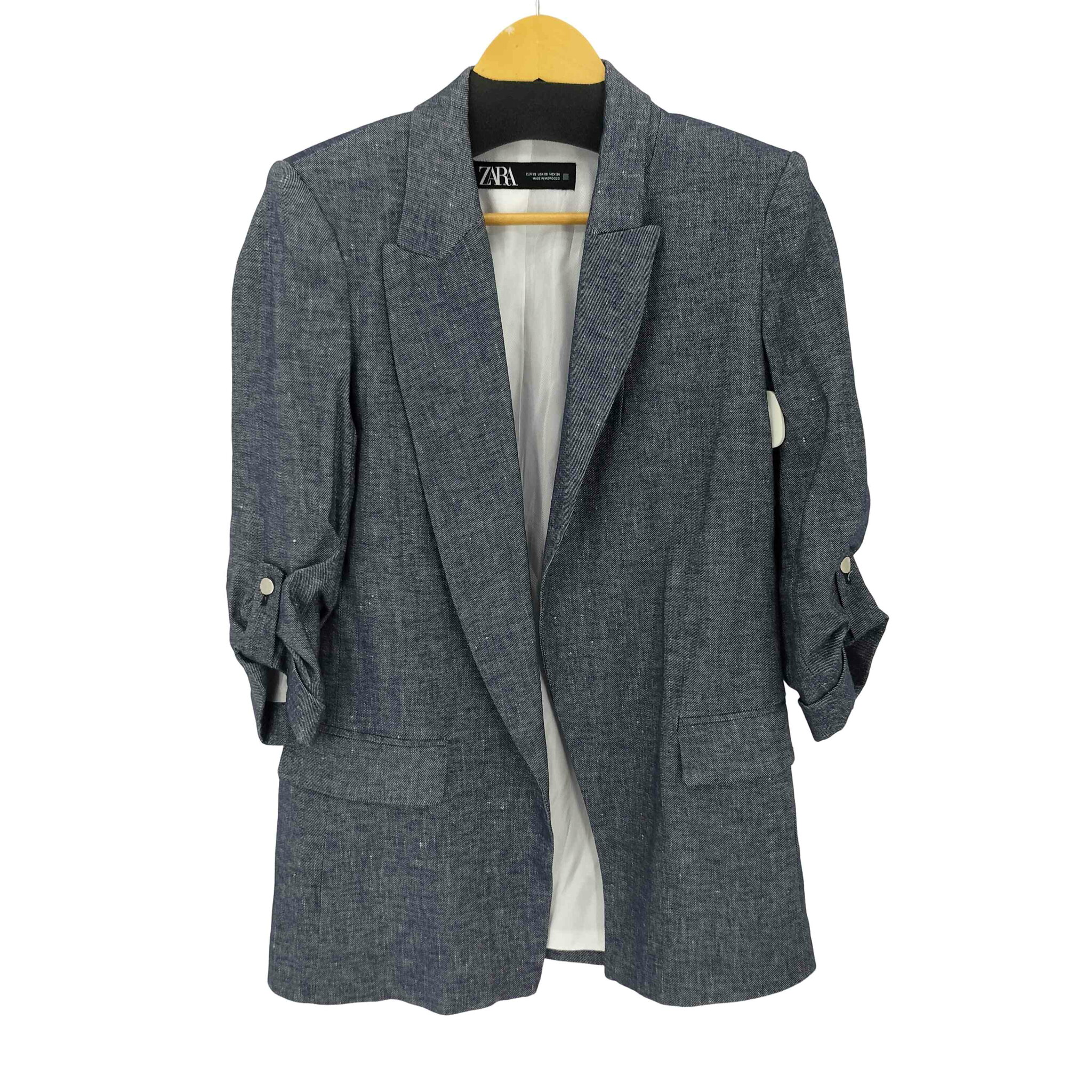 【中古】ザラ ZARA LINEN BLEND BLAZER WITH ROLLED-UP SLEEVES レディース import:XS