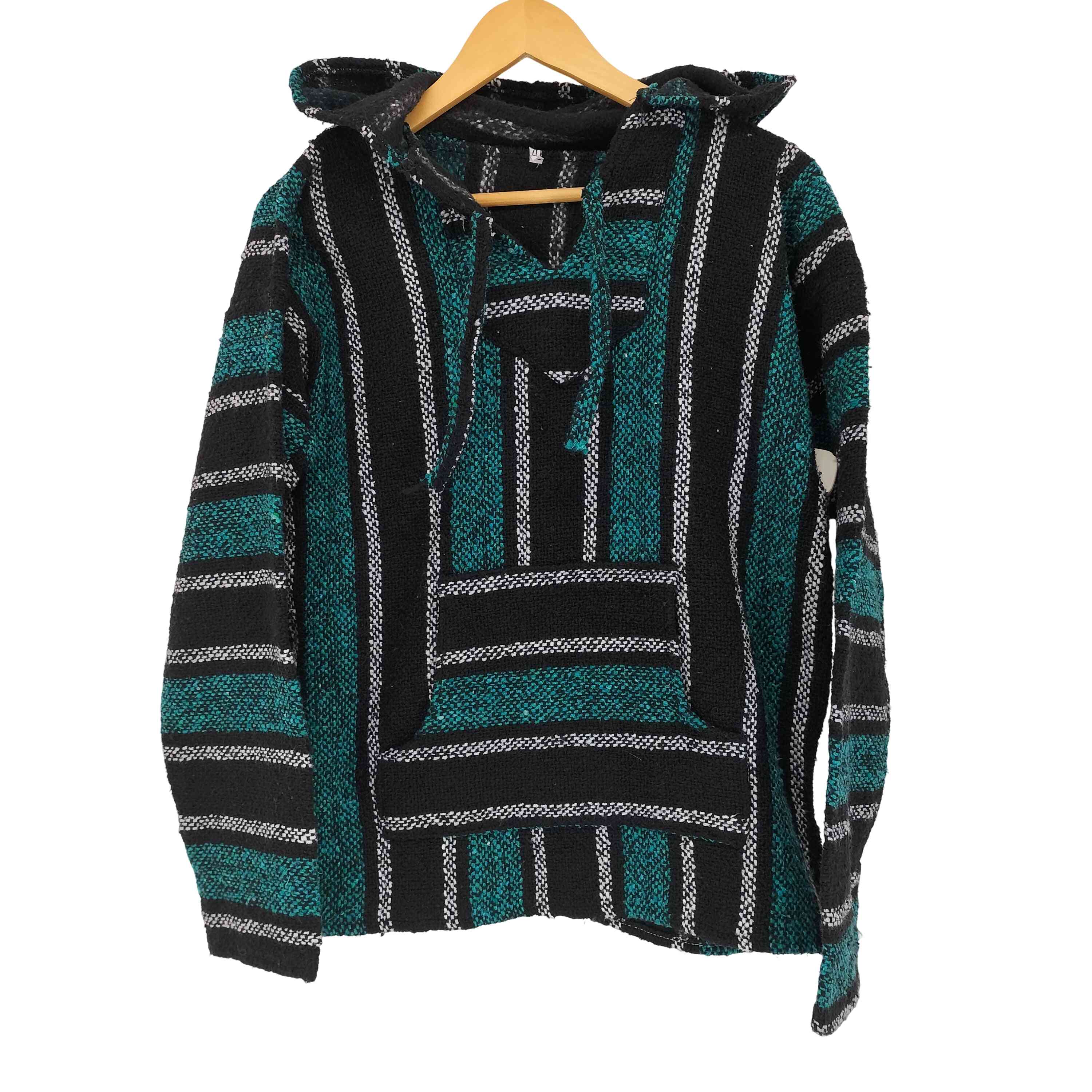 【中古】ユーズドフルギ USED古着 マルチストライプ柄 プルオーバー メキシカンパーカー メンズ G