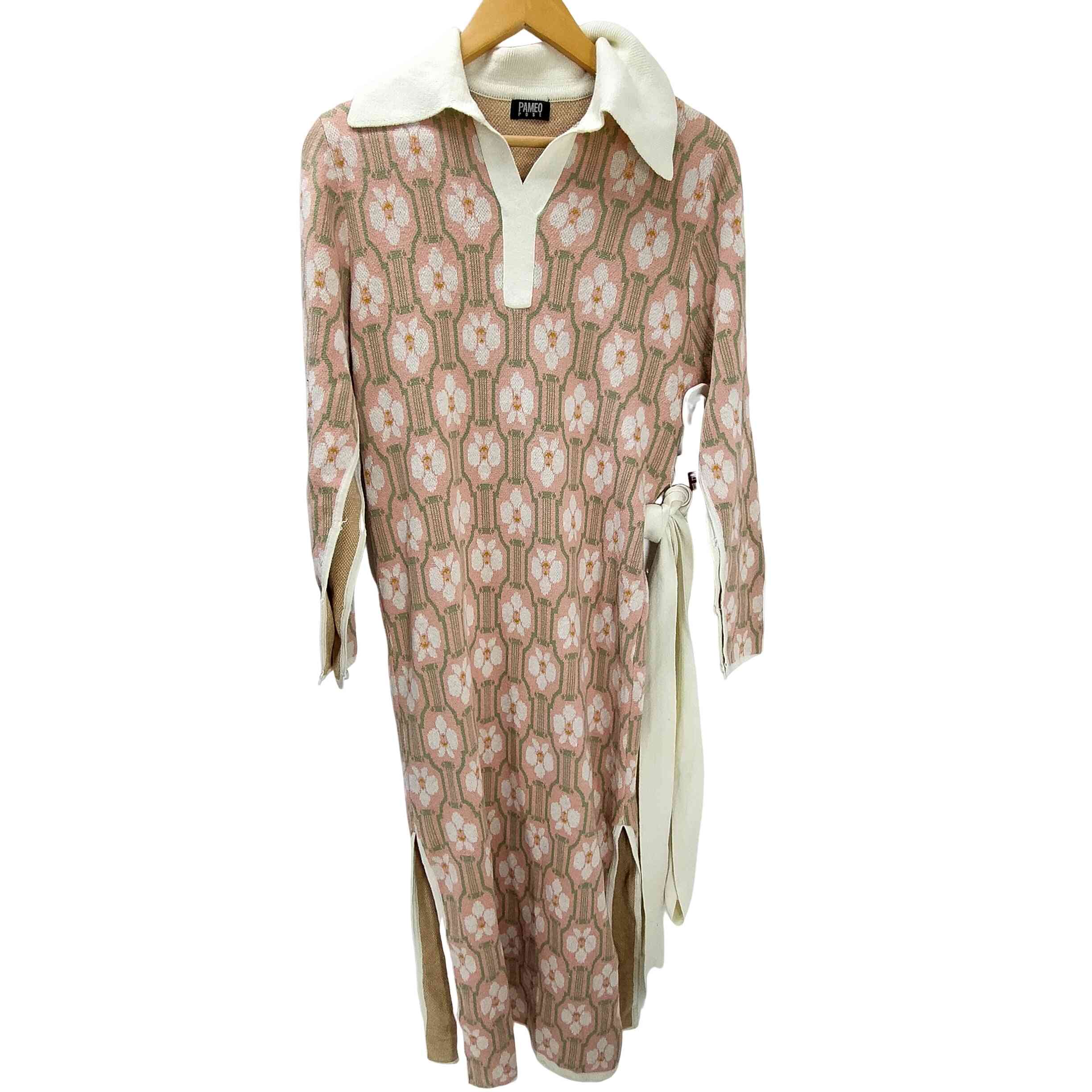 【中古】パメオポーズ Pameo Pose フラワー 総柄 スキッパー コットン シャツ ワンピース レディース FREE