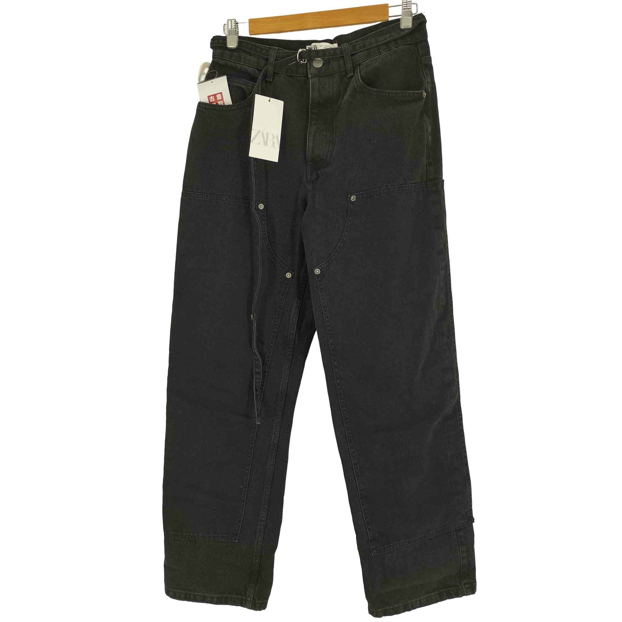 【中古】ザラ ZARA 1995 DOUBLE KNEE ベルテッド ダブルニー ブラック デニム パンツ レディース 38