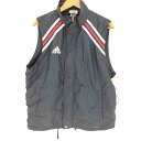 【中古】アディダス adidas 90S 万国旗タグ パフォーマンスロゴ 刺繍 裏地メッシュ 3ラインデザイン スタンドネック ナイロン ベストジャケット メンズ import:L
