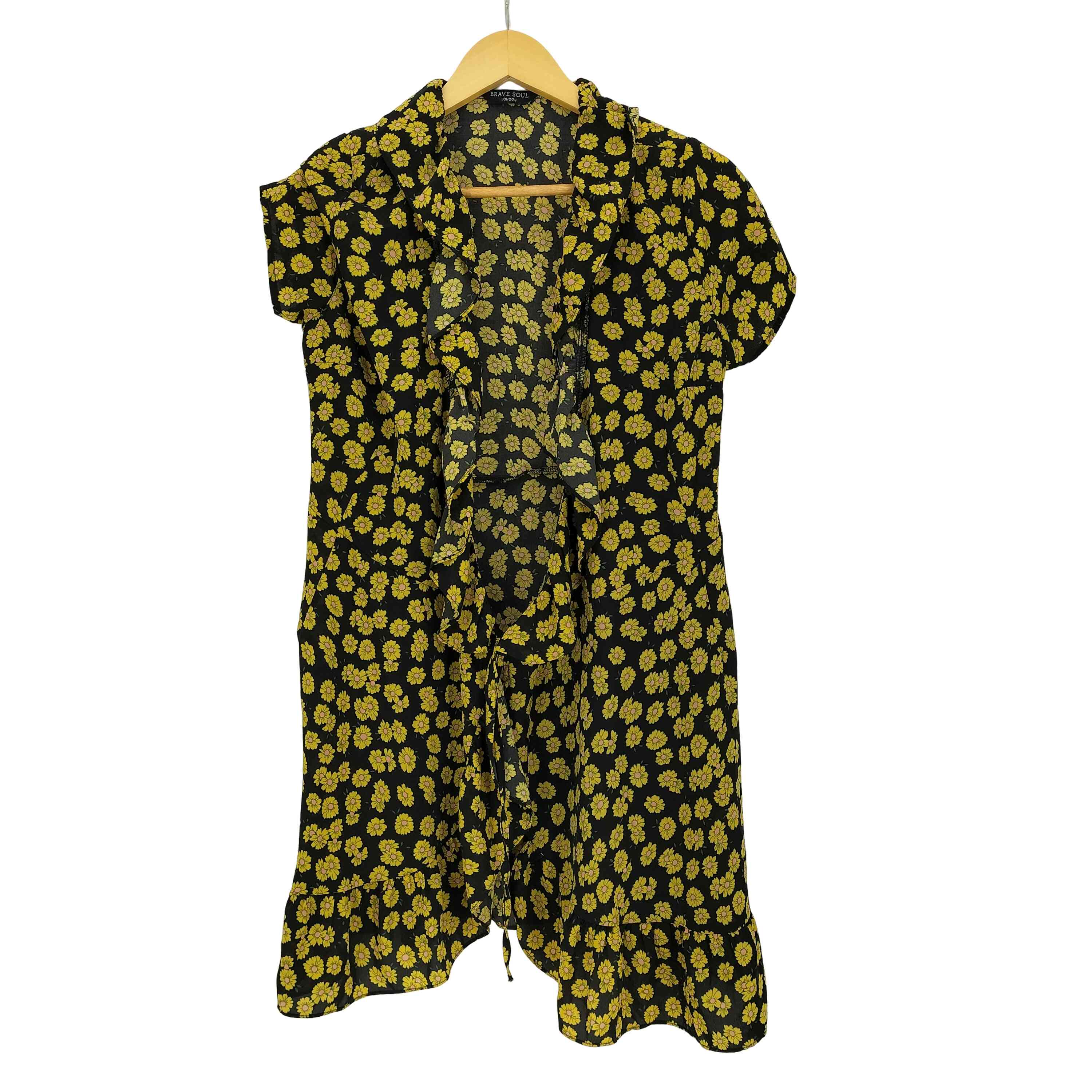 【中古】ユーズドフルギ USED古着 BRAVE SOUL フラワープリント 半袖 フリル チュニックワンピース レディース JPN：S