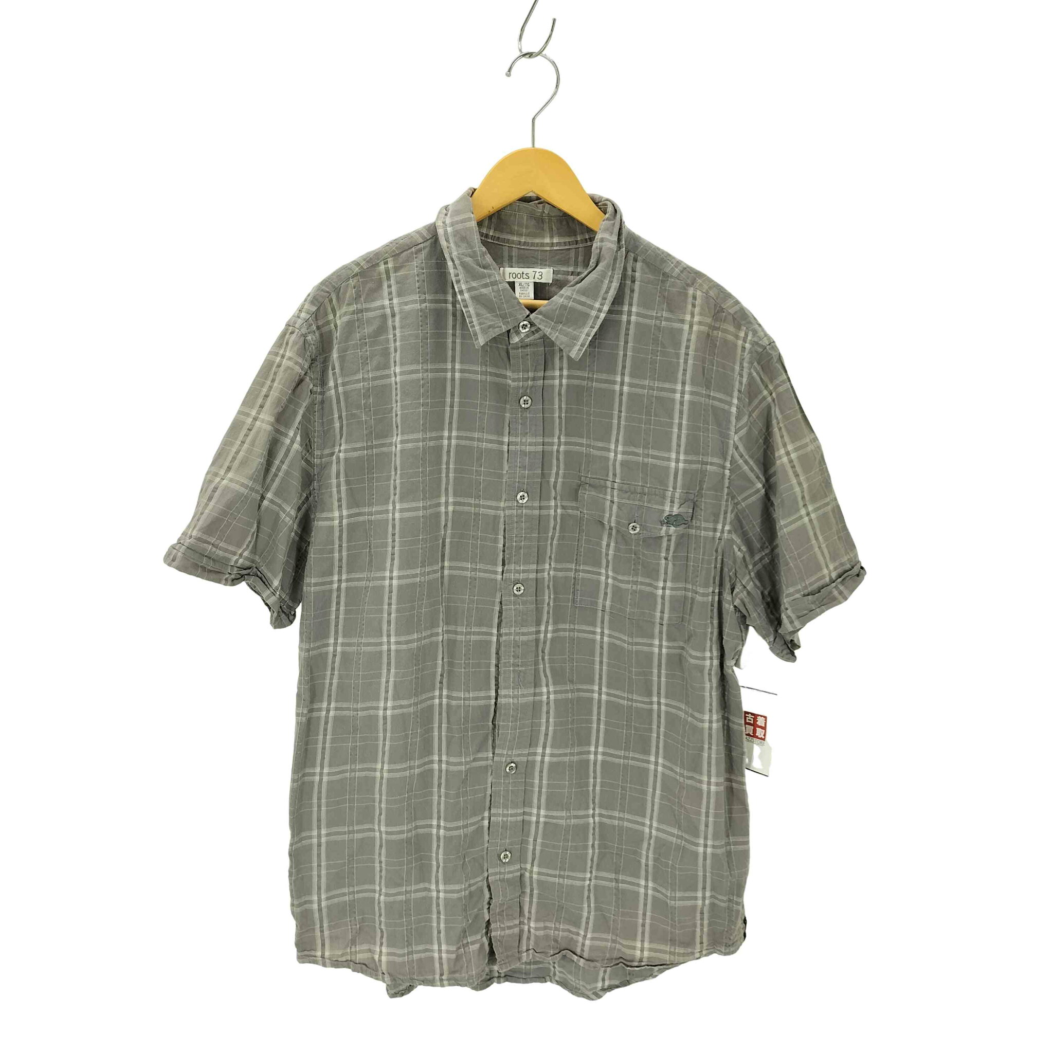 【中古】ユーズドフルギ USED古着 90S LOOTS 73 チェック柄 旨ロゴ刺しゅう 半袖シャツ メンズ JPN:XL